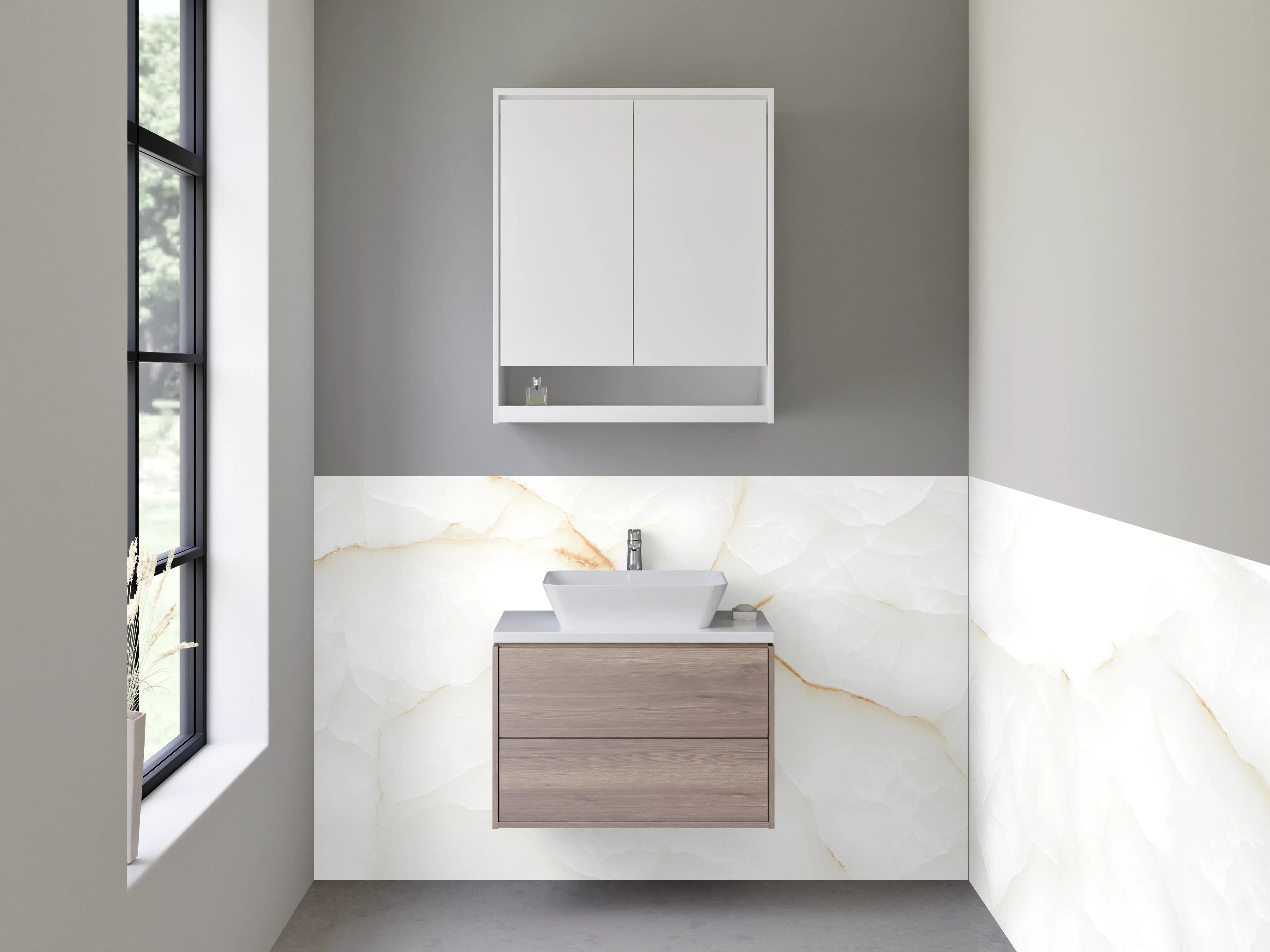 Waschbecken-Rückwand - Edle weiße Marmor-Optik