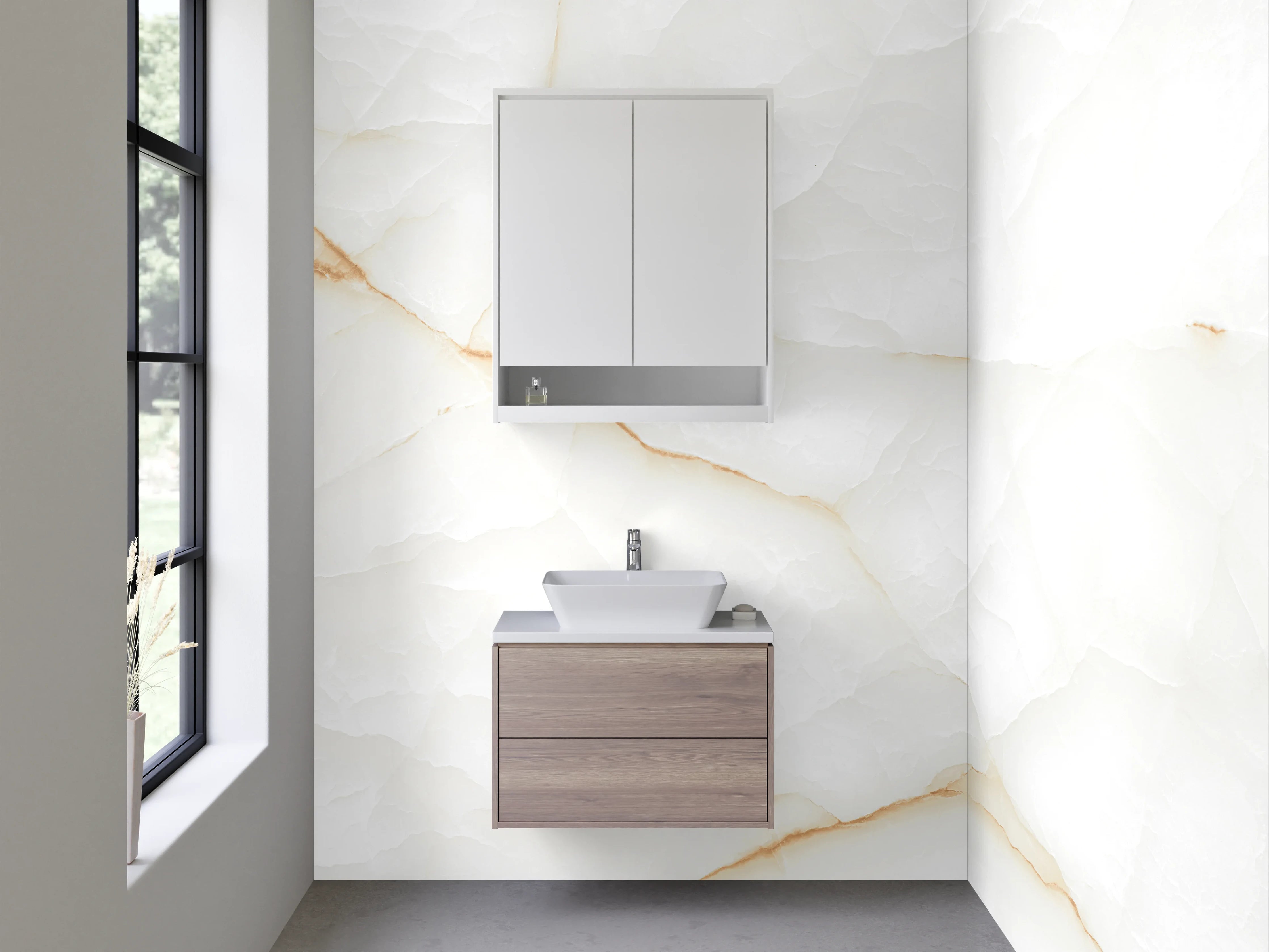Waschbecken-Rückwand - Edle weiße Marmor-Optik
