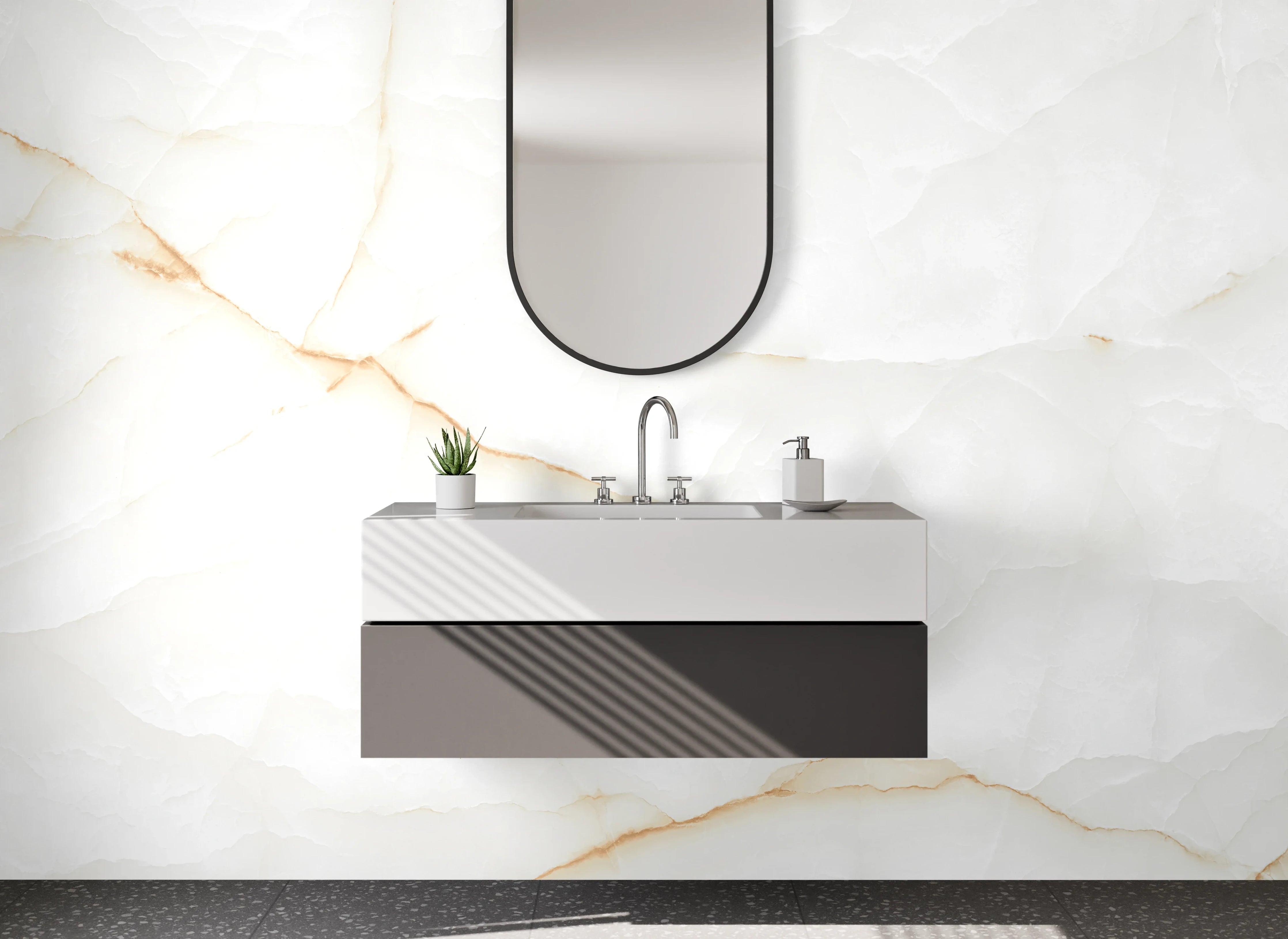 Waschbecken-Rückwand - Edle weiße Marmor-Optik
