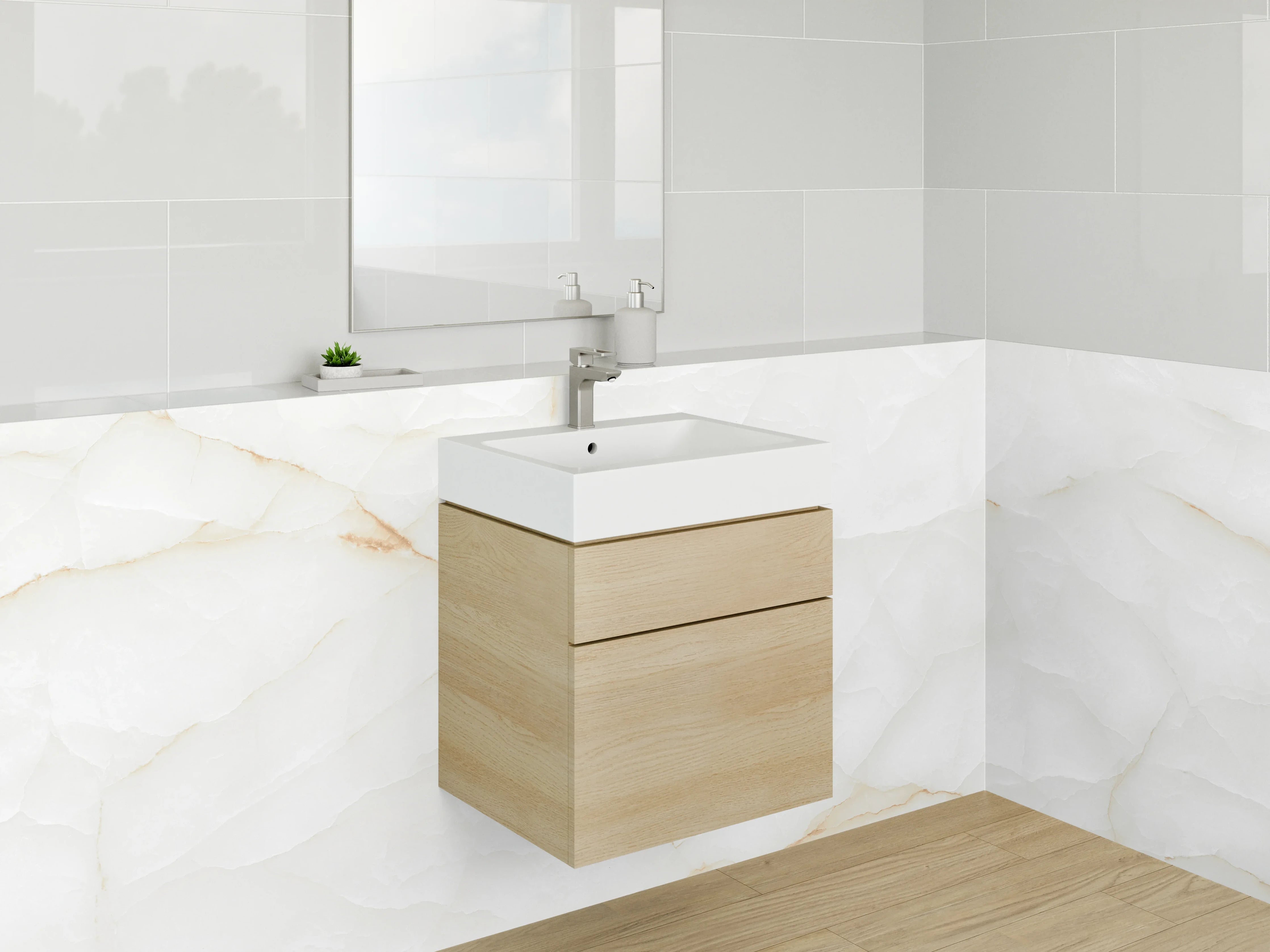 Waschbecken-Rückwand - Edle weiße Marmor-Optik