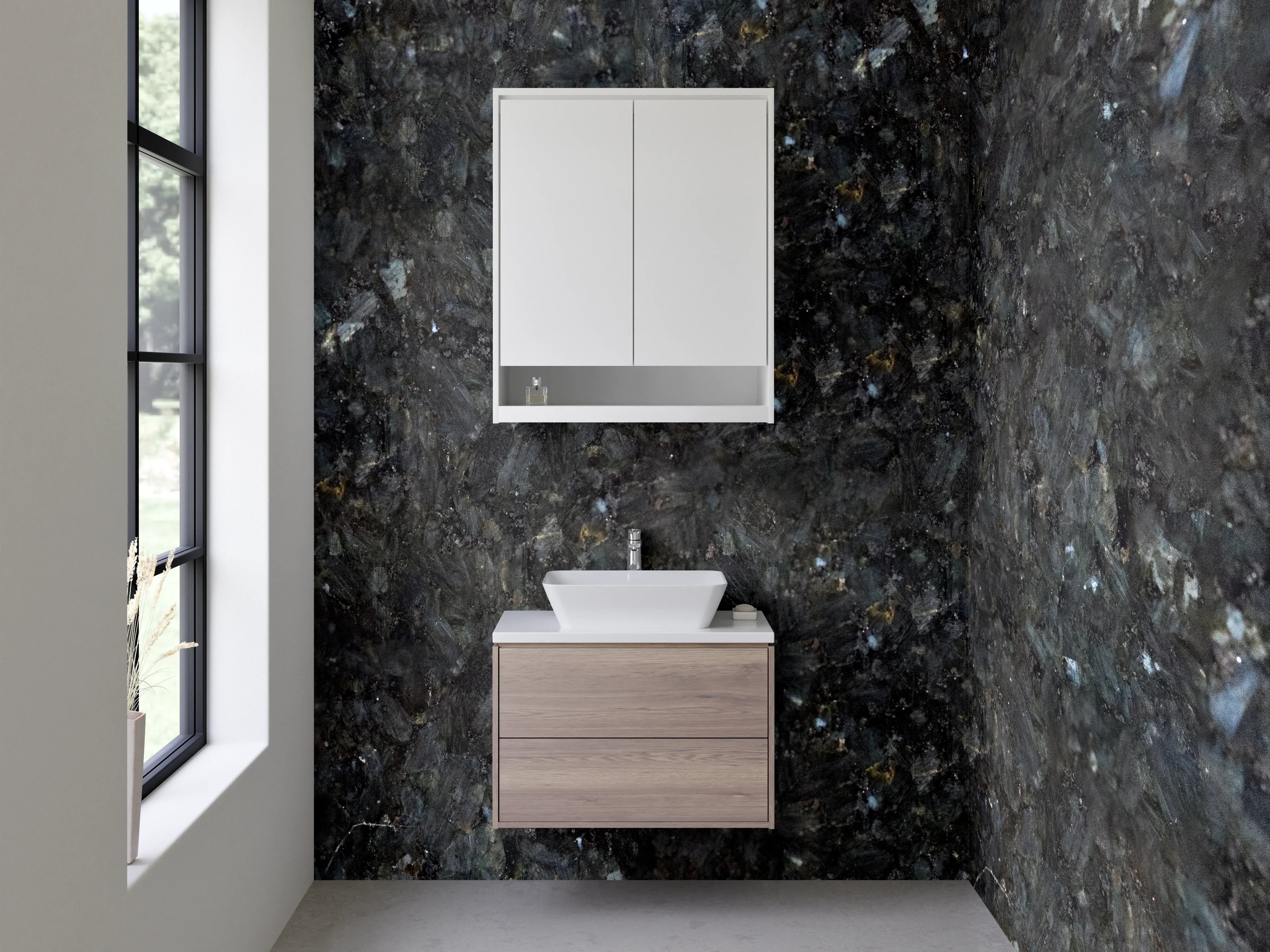 Waschbecken-Rückwand - Edler Granit mit dunkler Struktur