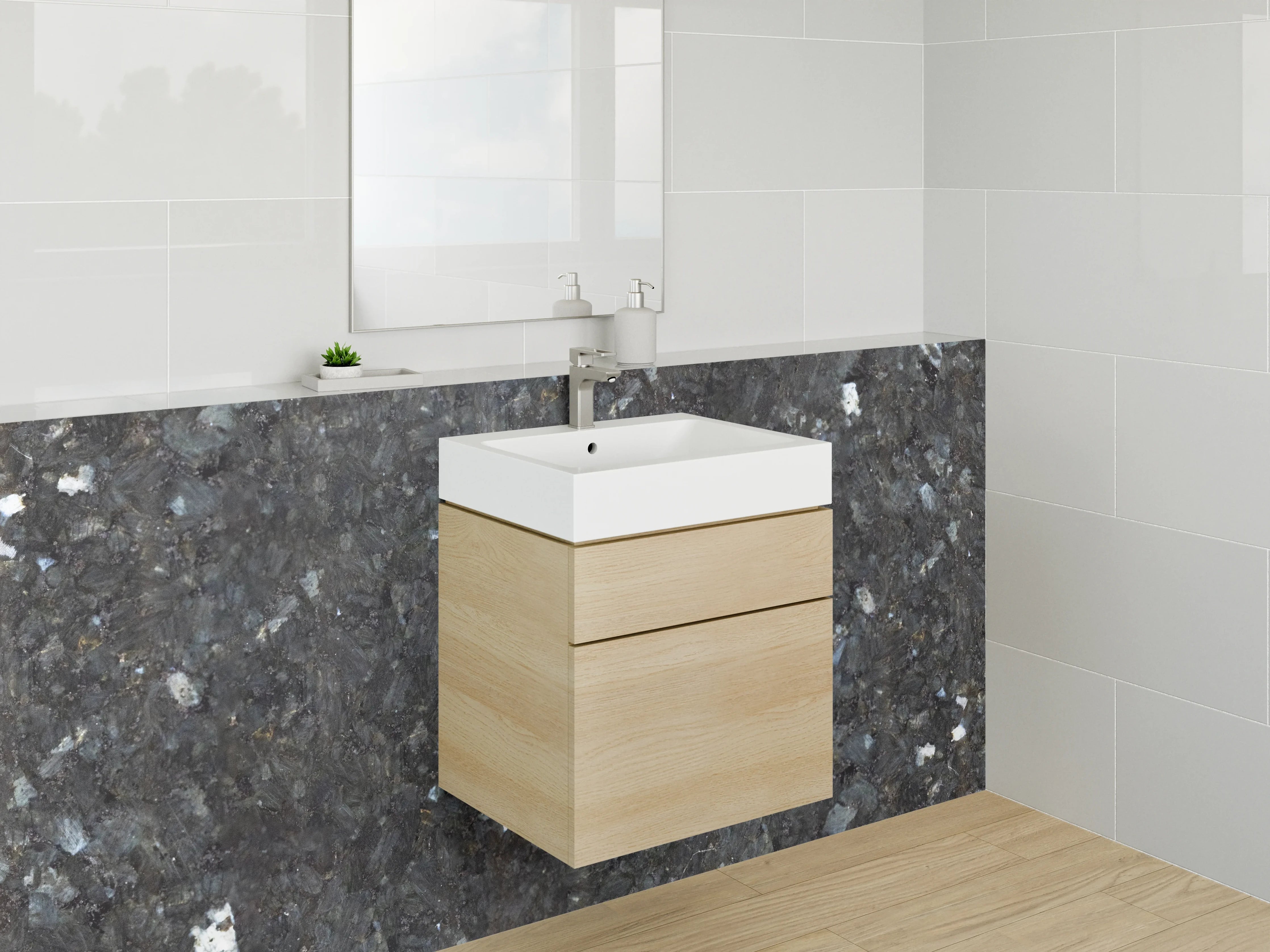 Waschbecken-Rückwand - Edler Granit mit dunkler Struktur