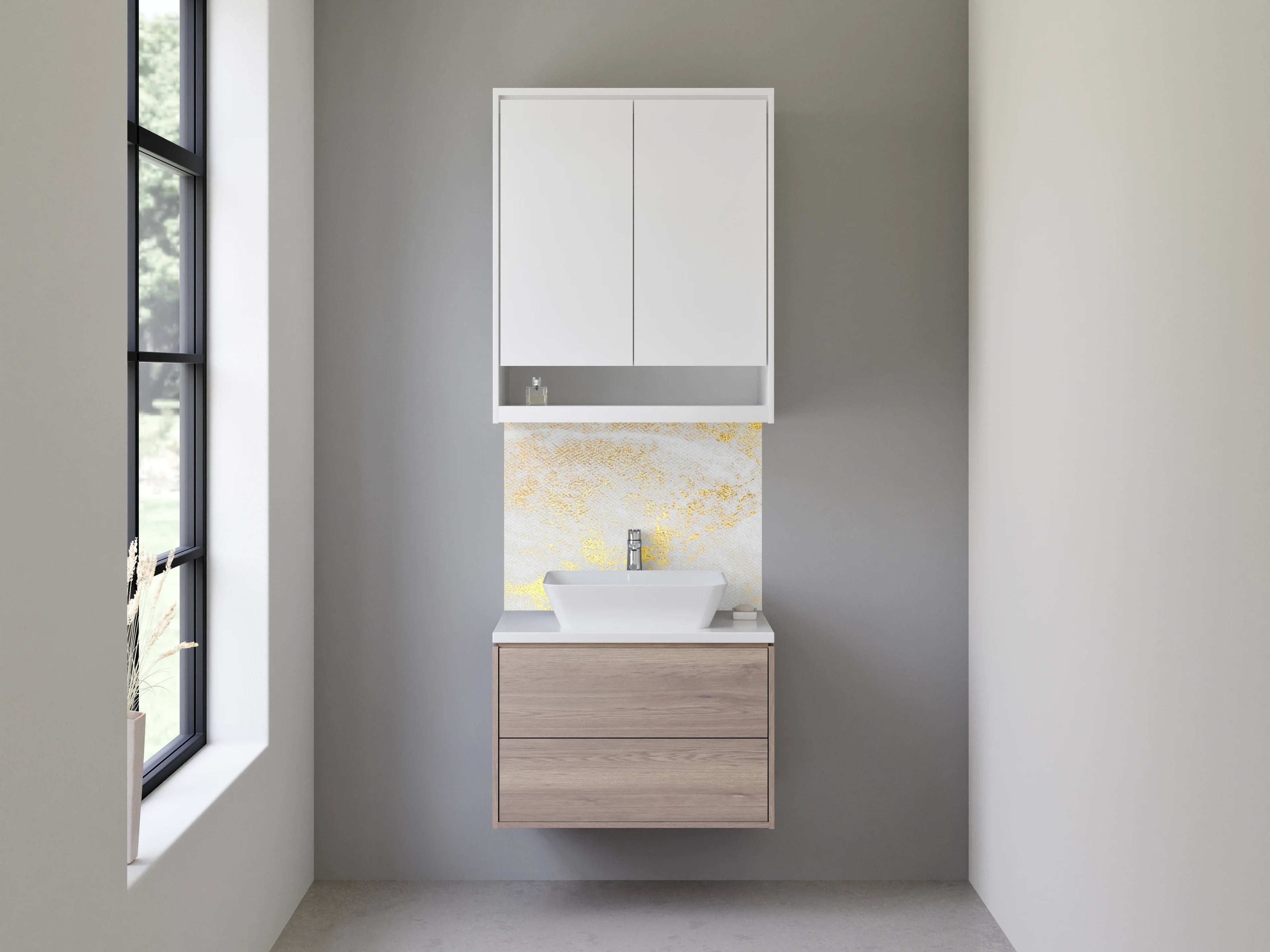 Waschbecken-Rückwand - Edler Marmor-Gold-Look für Bad & Küche