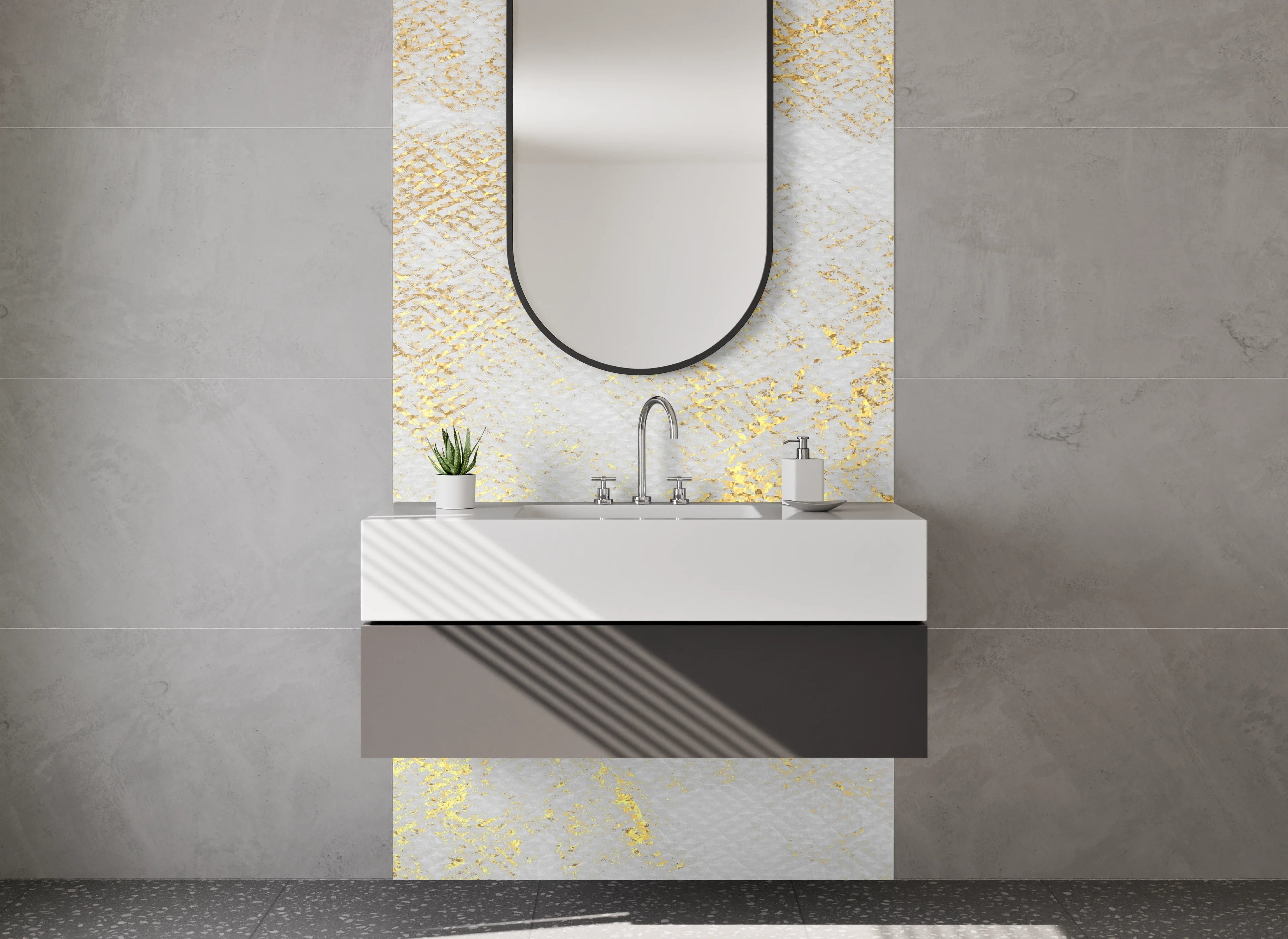 Waschbecken-Rückwand - Edler Marmor-Gold-Look für Bad & Küche