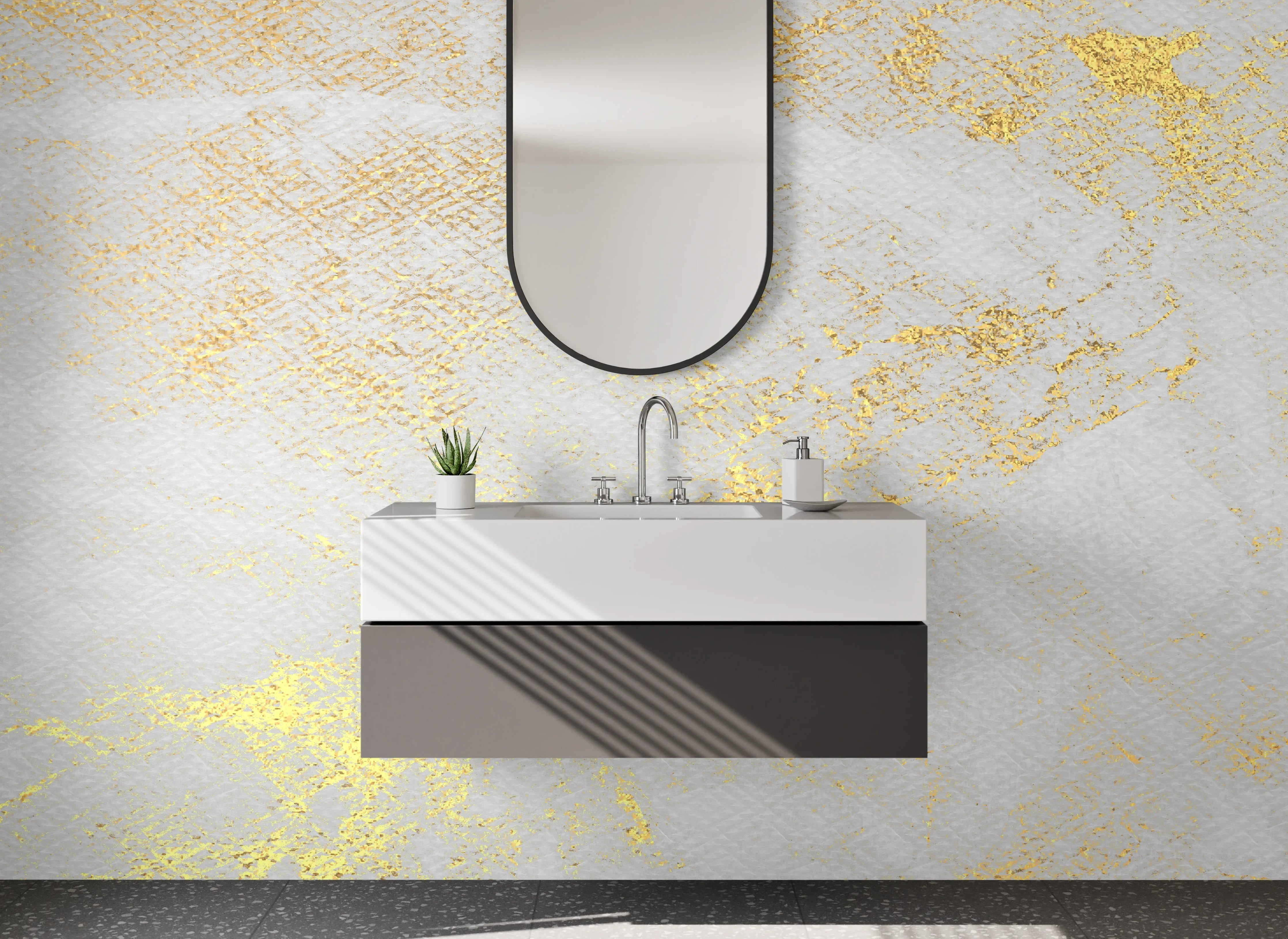 Waschbecken-Rückwand - Edler Marmor-Gold-Look für Bad & Küche
