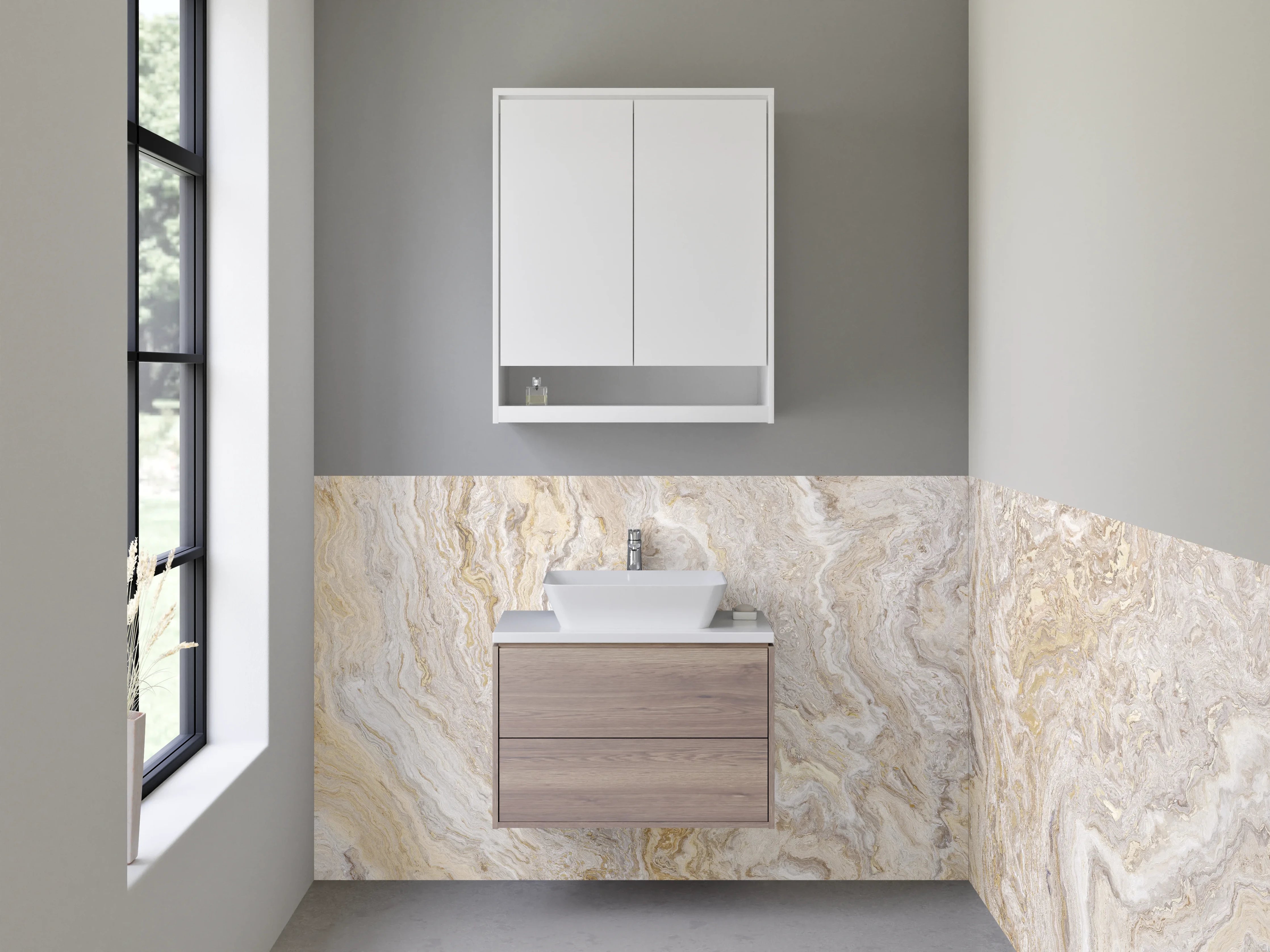 Waschbecken-Rückwand - Edler Marmor-Look in Weiß und Beige