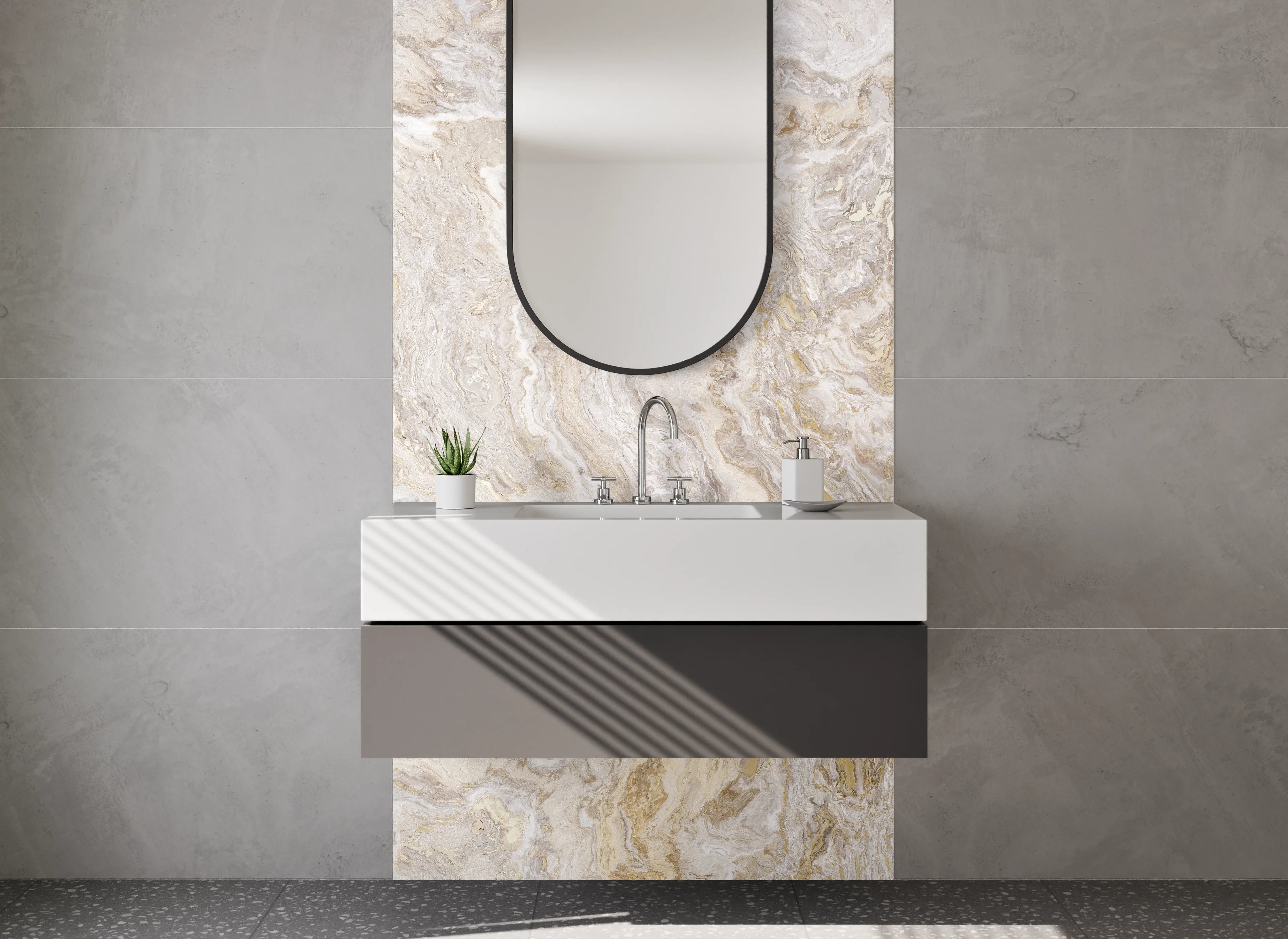 Waschbecken-Rückwand - Edler Marmor-Look in Weiß und Beige