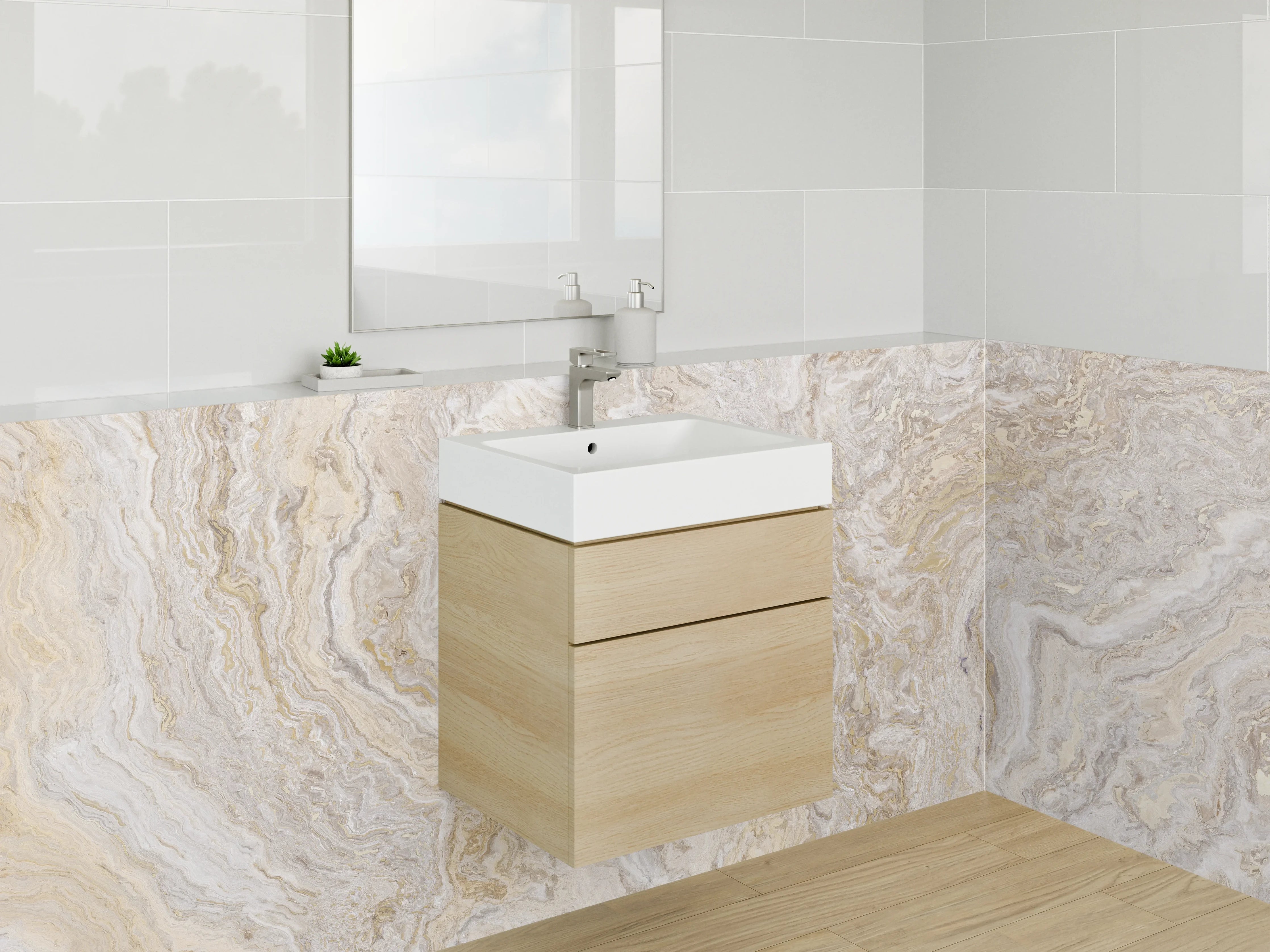 Waschbecken-Rückwand - Edler Marmor-Look in Weiß und Beige