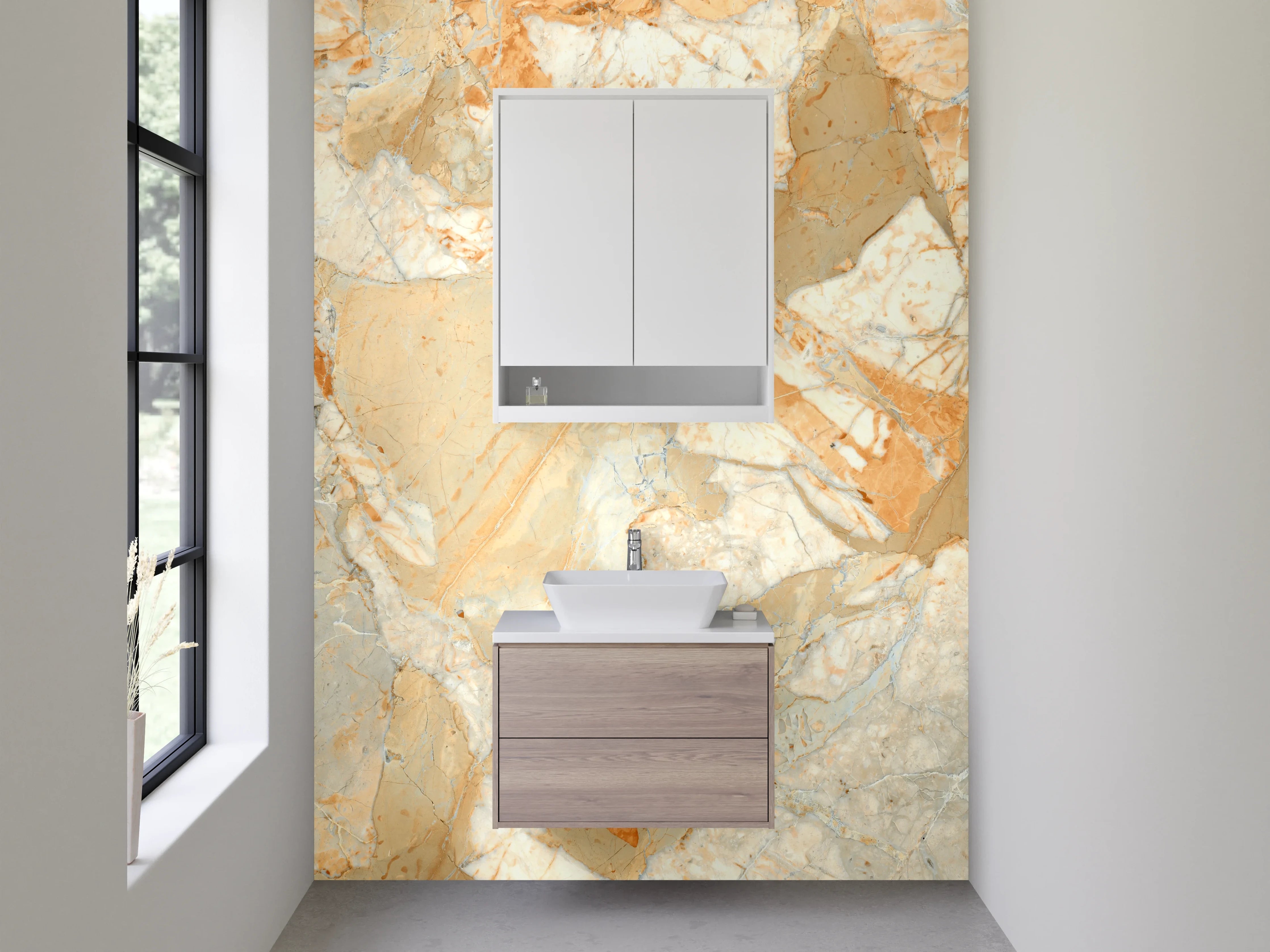 Waschbecken-Rückwand - Edler Marmor in Beige-Orange