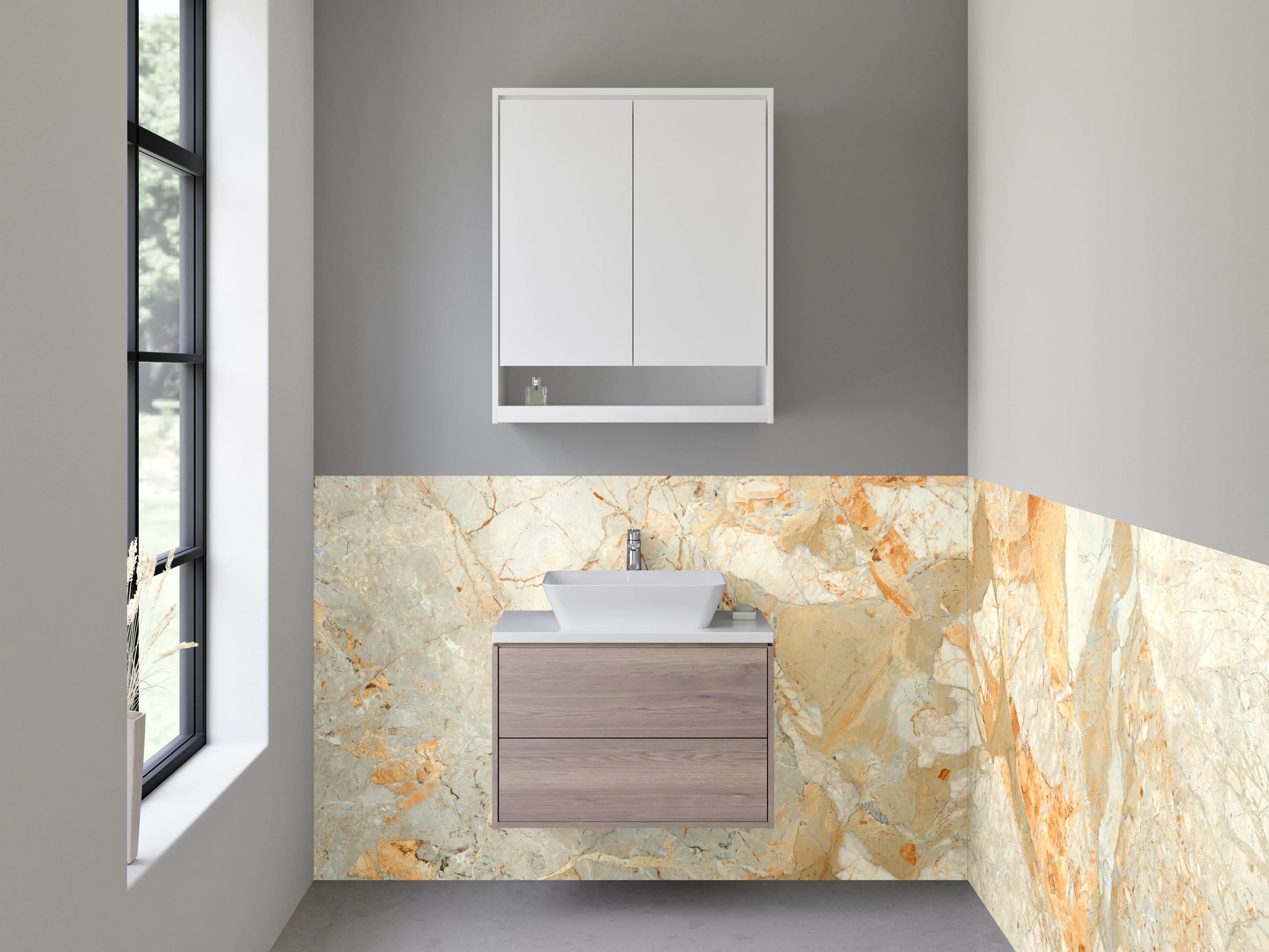Waschbecken-Rückwand - Edler Marmor in Beige-Orange