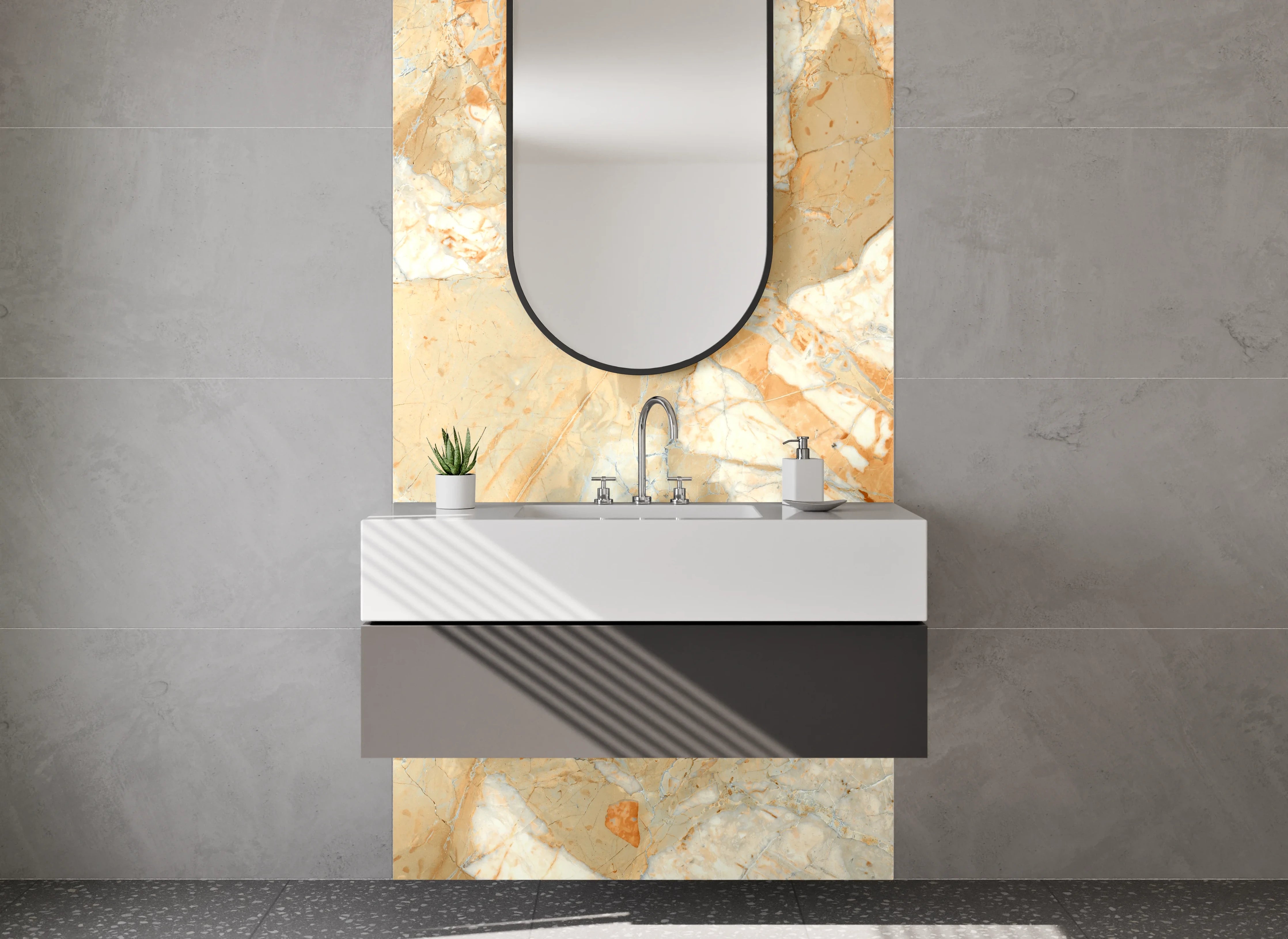 Waschbecken-Rückwand - Edler Marmor in Beige-Orange