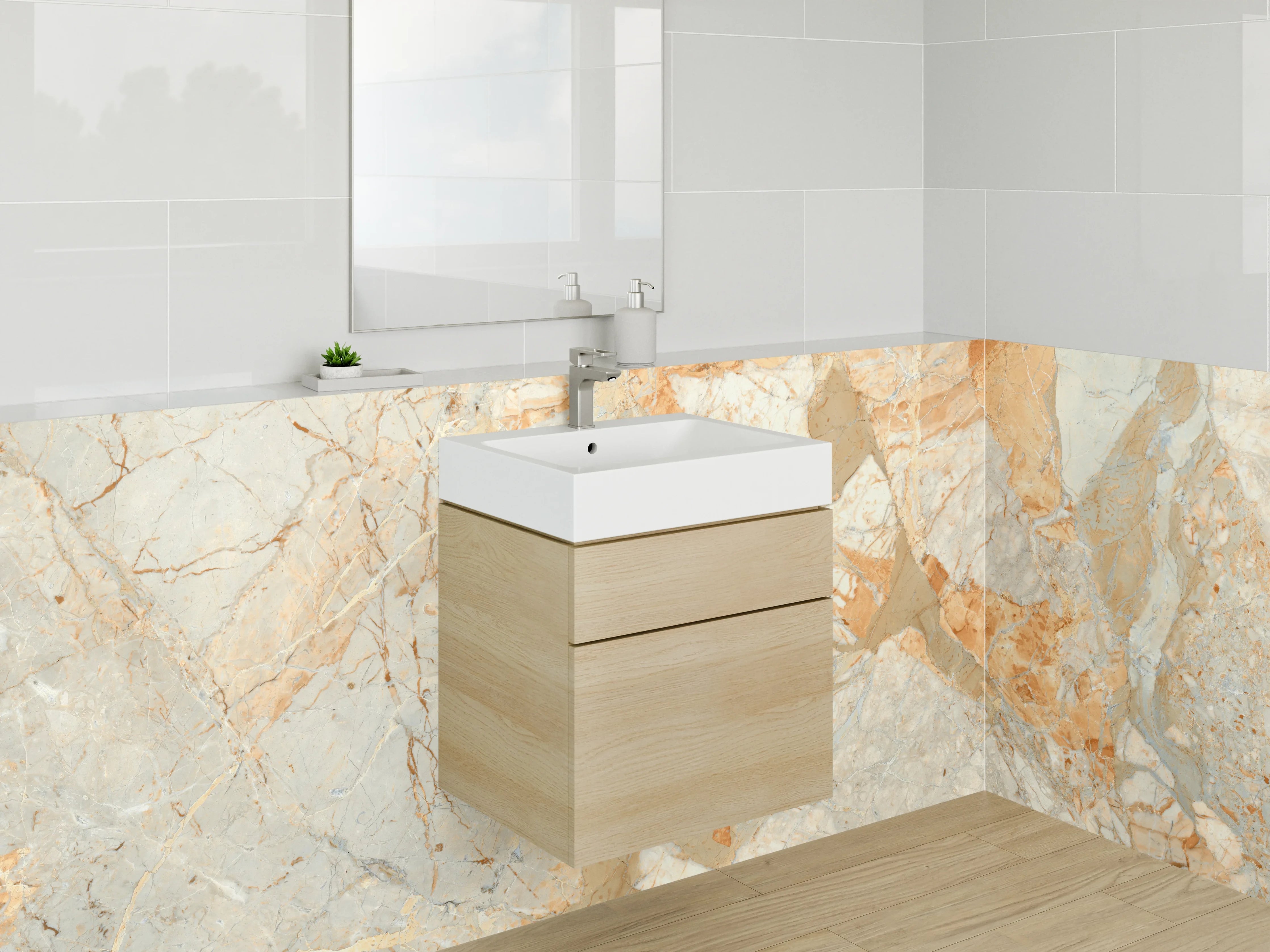 Waschbecken-Rückwand - Edler Marmor in Beige-Orange