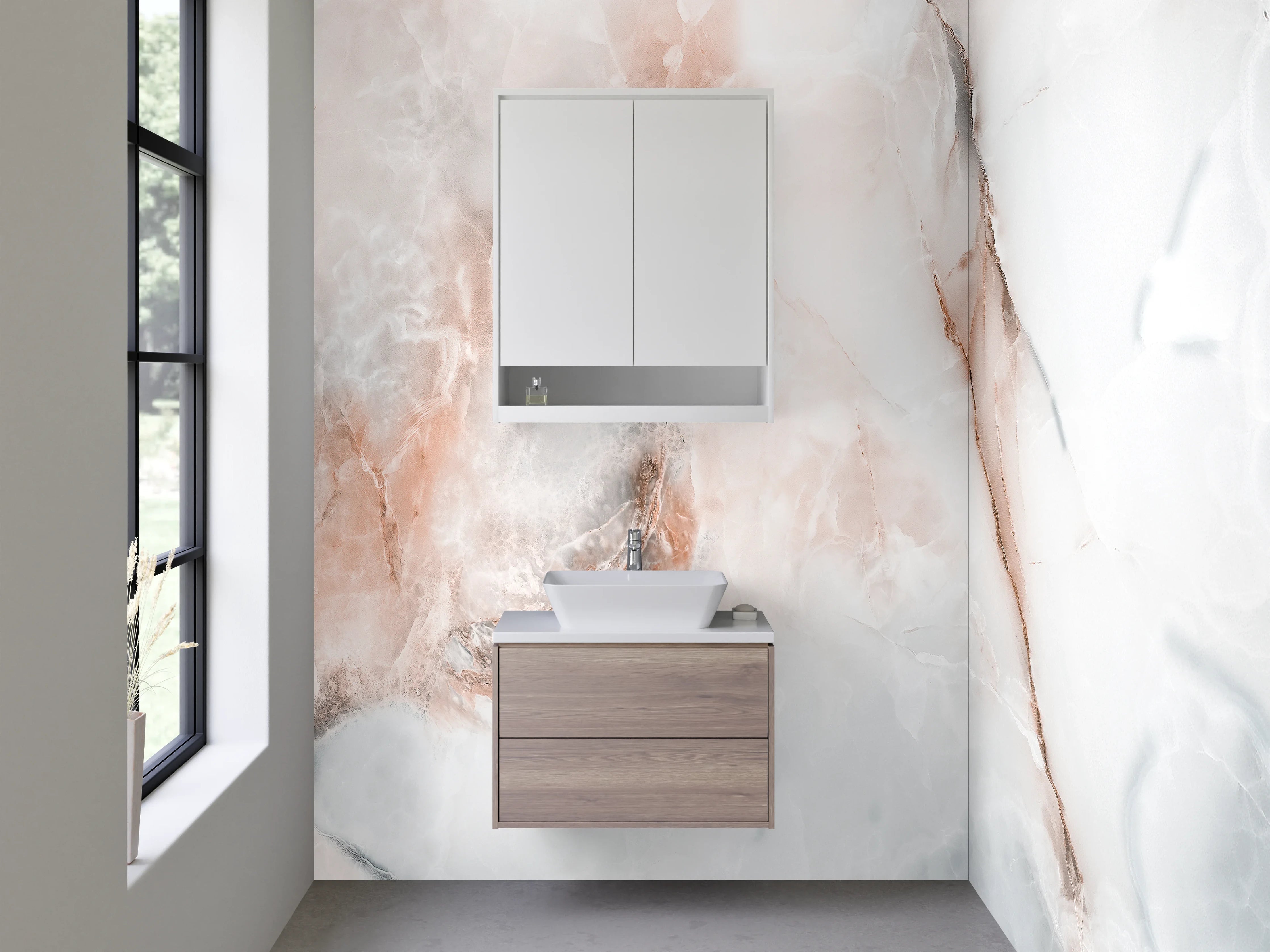 Waschbecken-Rückwand - Edler Marmor in Weiß und Rosa