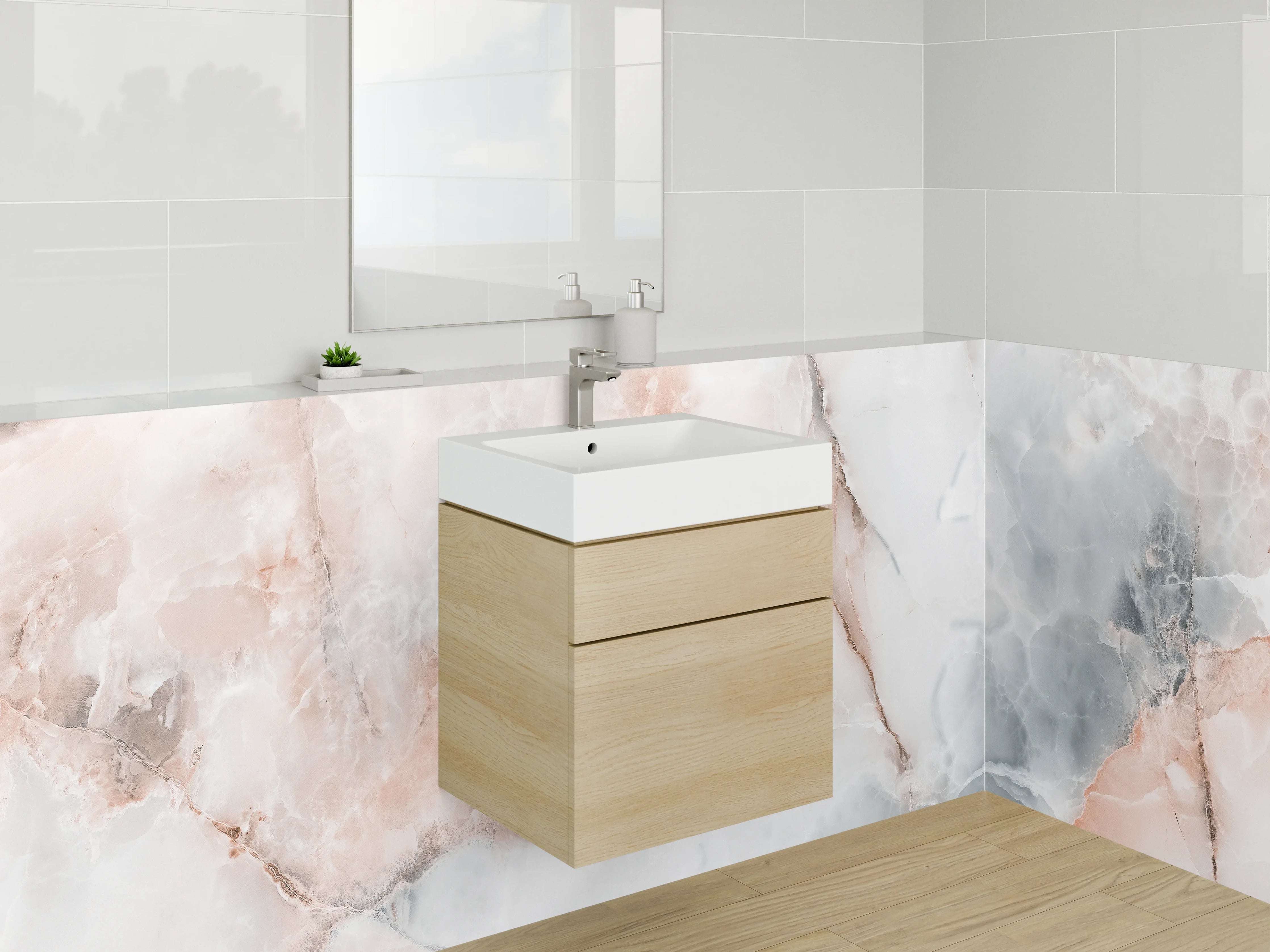 Waschbecken-Rückwand - Edler Marmor in Weiß und Rosa