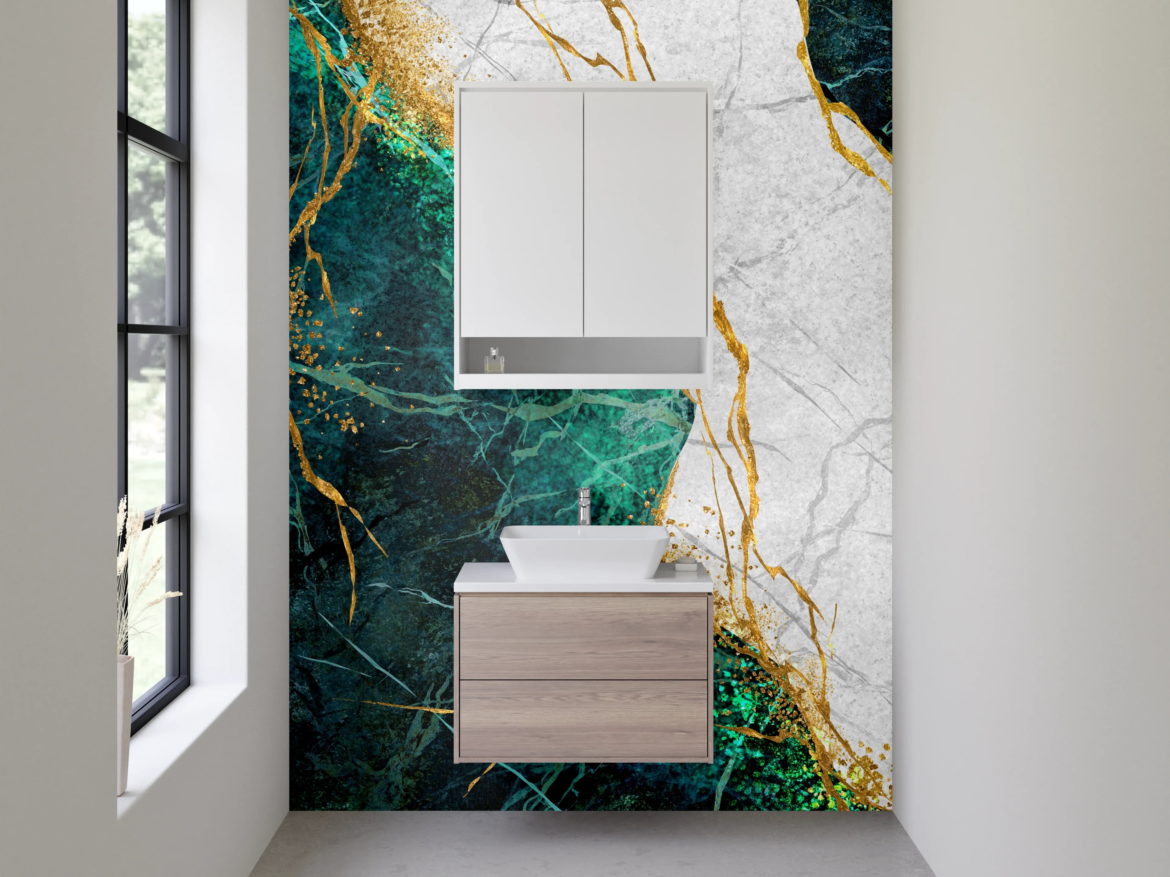 Waschbecken-Rückwand - Edler Marmor mit Goldadern Design