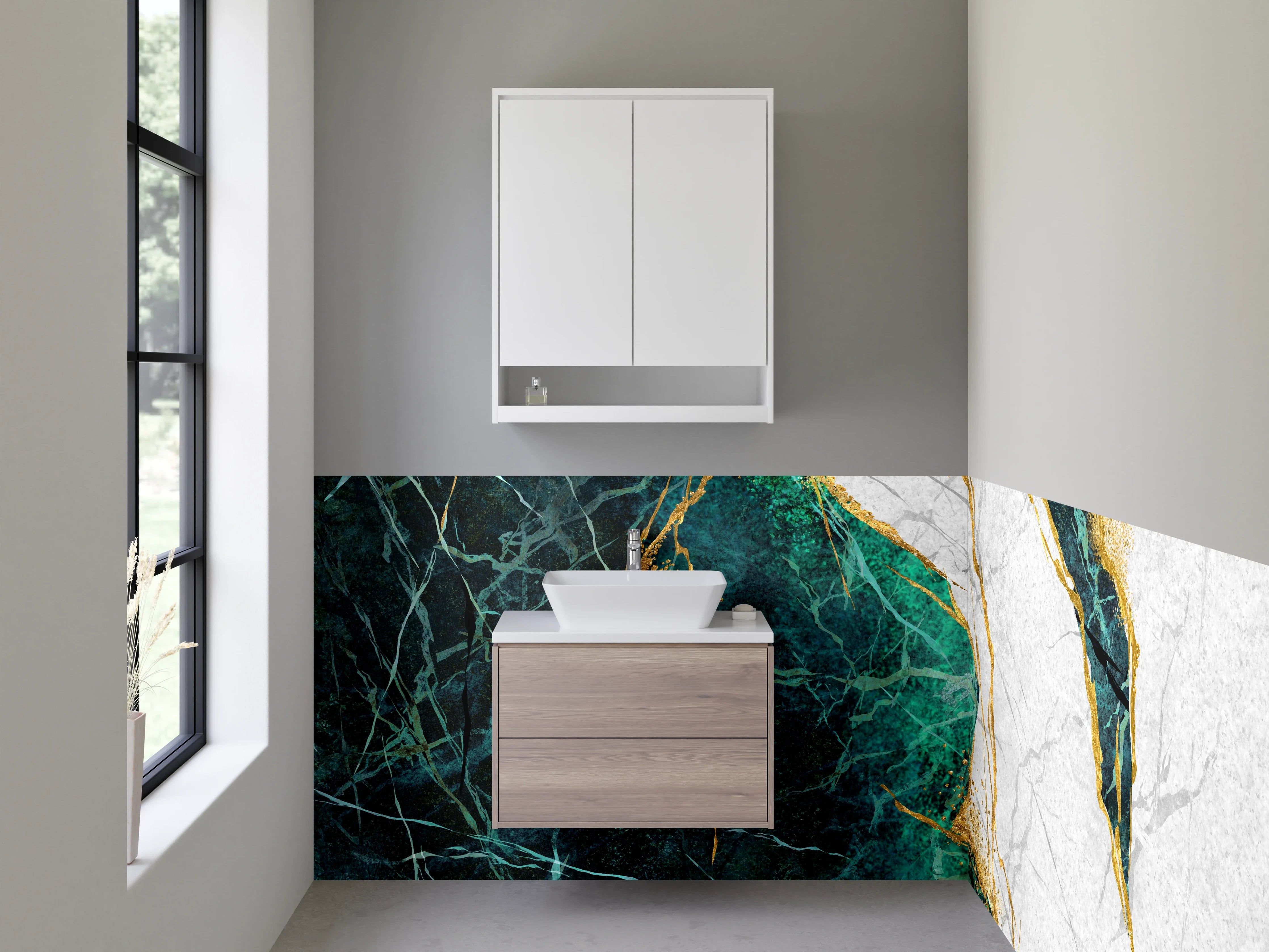 Waschbecken-Rückwand - Edler Marmor mit Goldadern Design