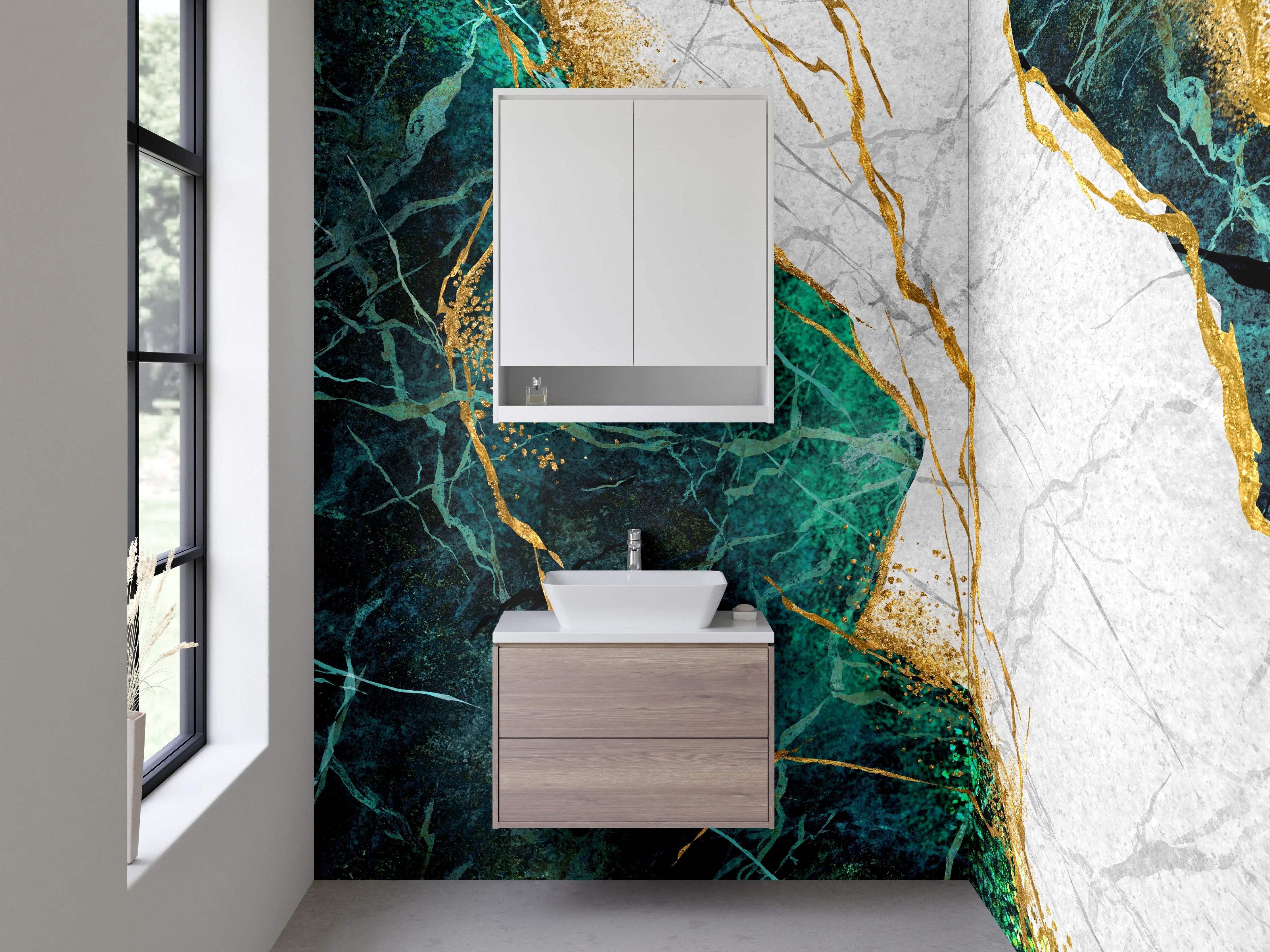 Waschbecken-Rückwand - Edler Marmor mit Goldadern Design