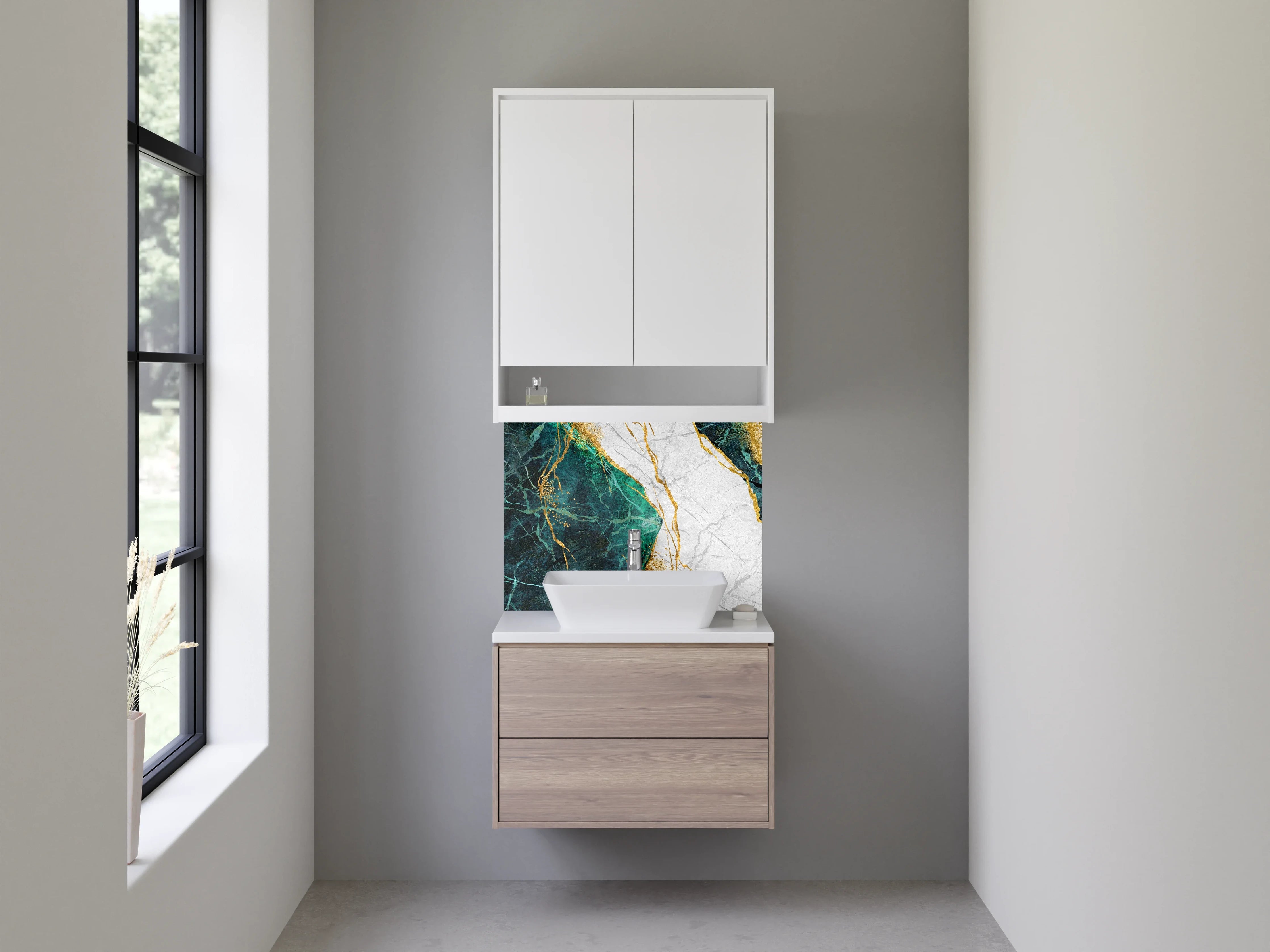 Waschbecken-Rückwand - Edler Marmor mit Goldadern Design