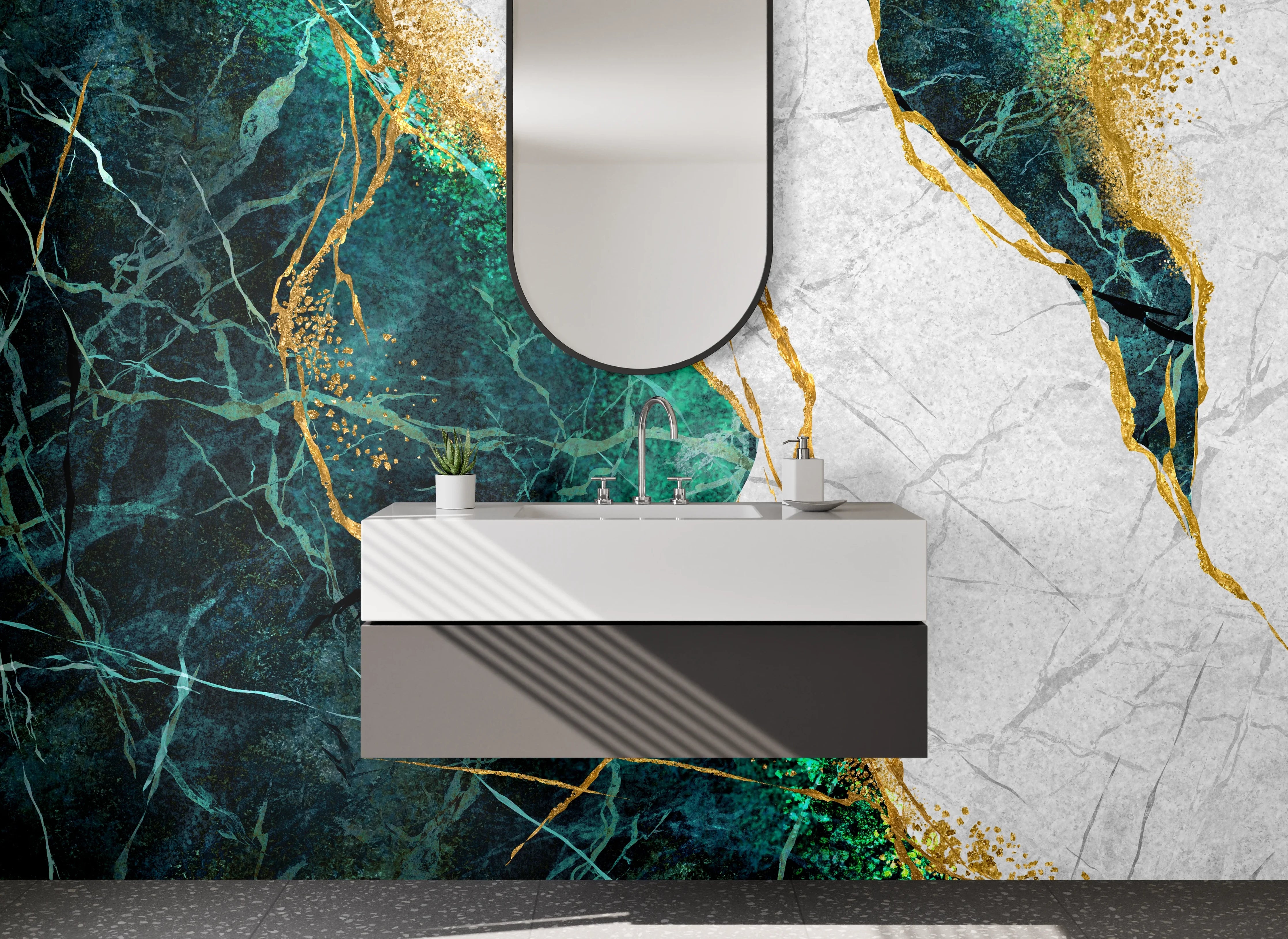 Waschbecken-Rückwand - Edler Marmor mit Goldadern Design