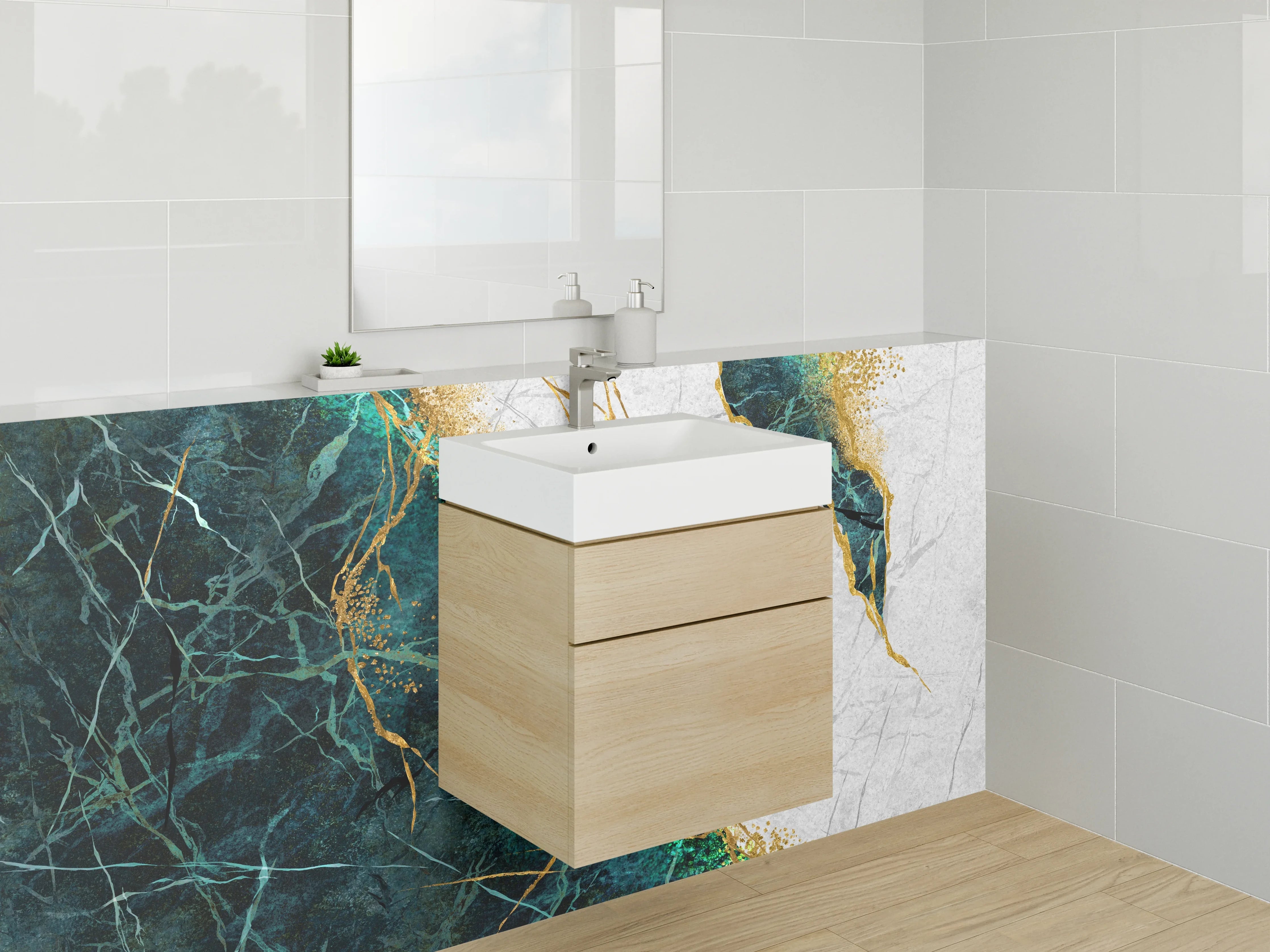 Waschbecken-Rückwand - Edler Marmor mit Goldadern Design
