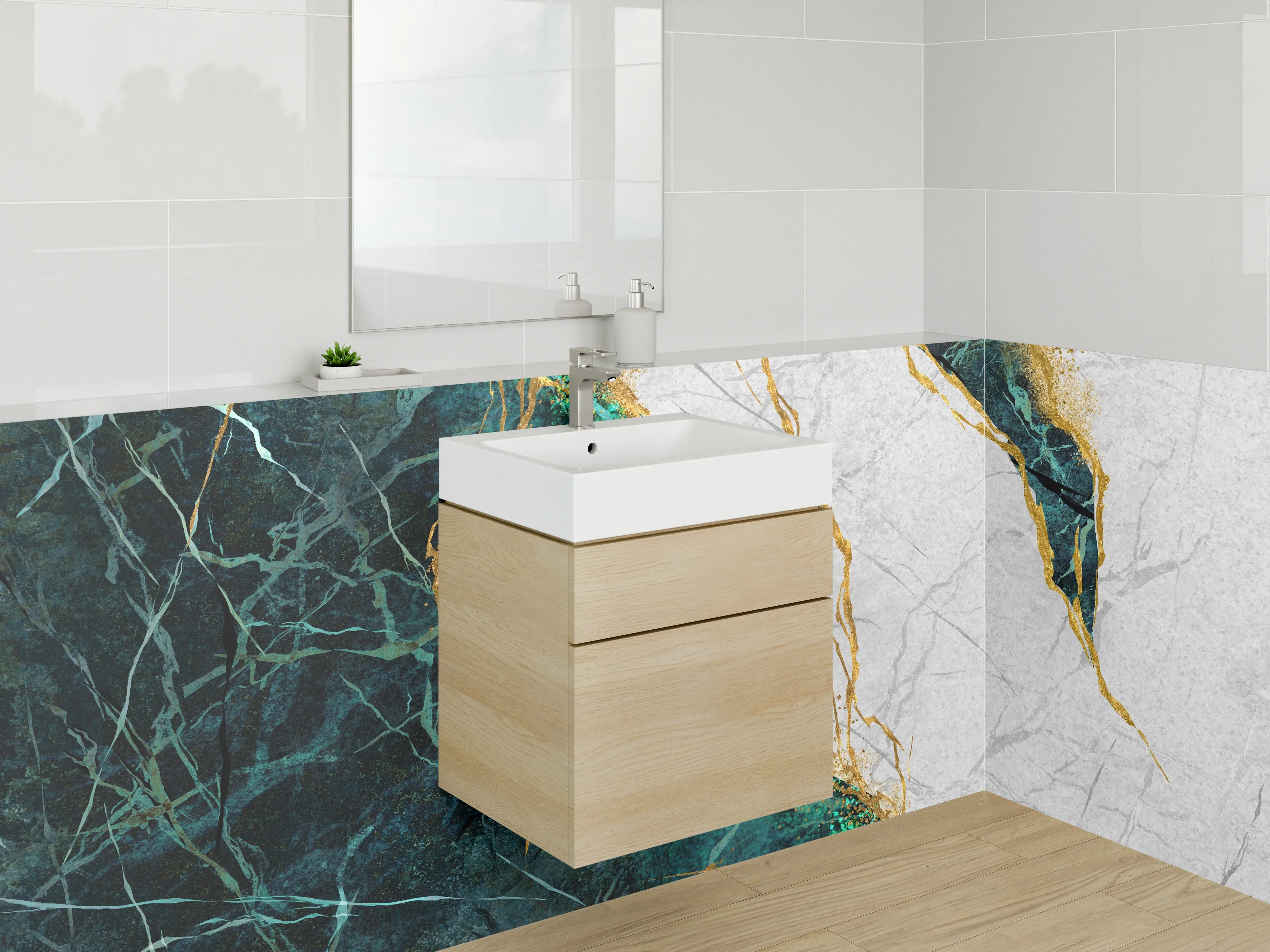 Waschbecken-Rückwand - Edler Marmor mit Goldadern Design
