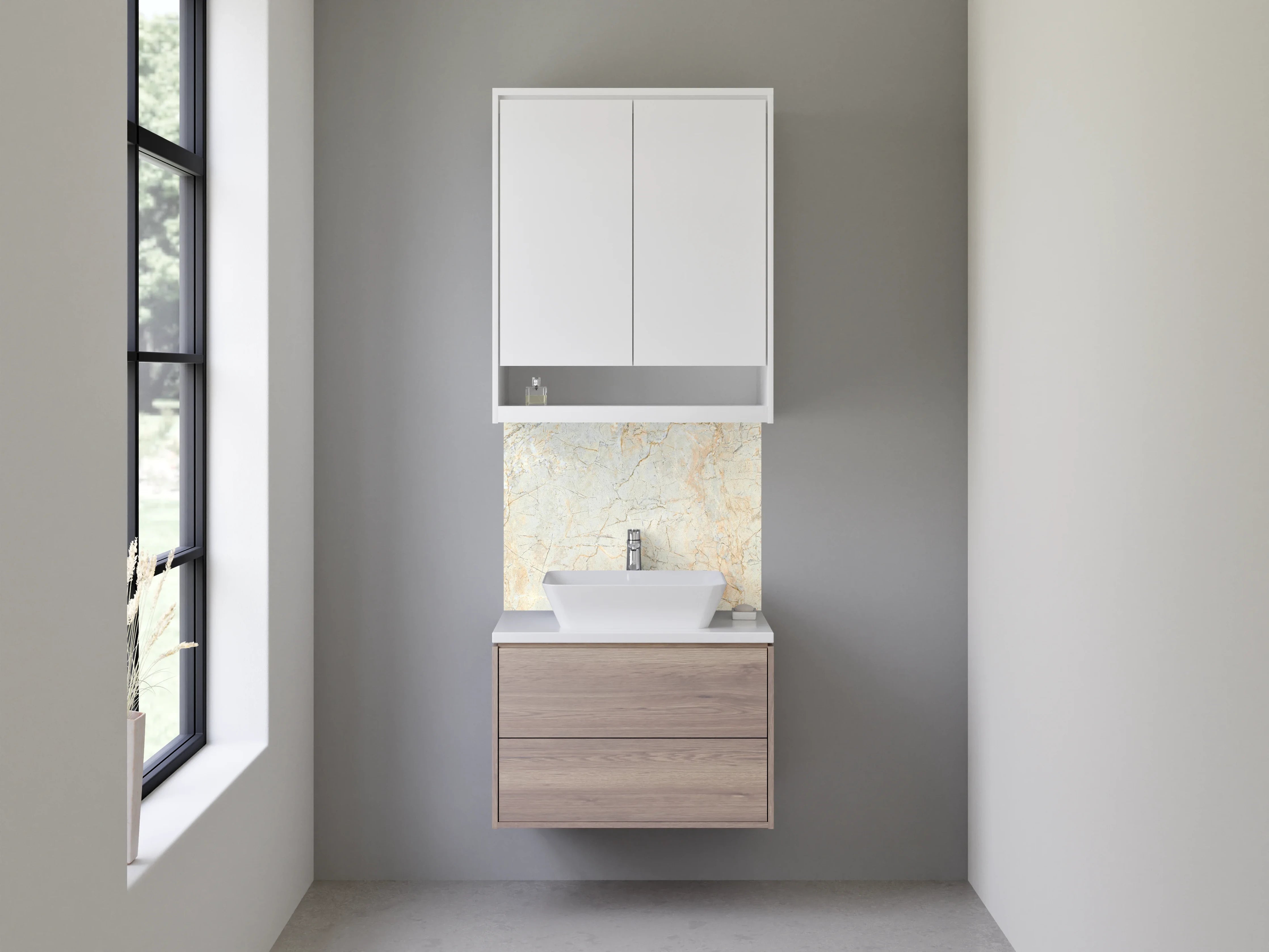 Waschbecken-Rückwand - Edler Marmorlook in Weiß und Beige