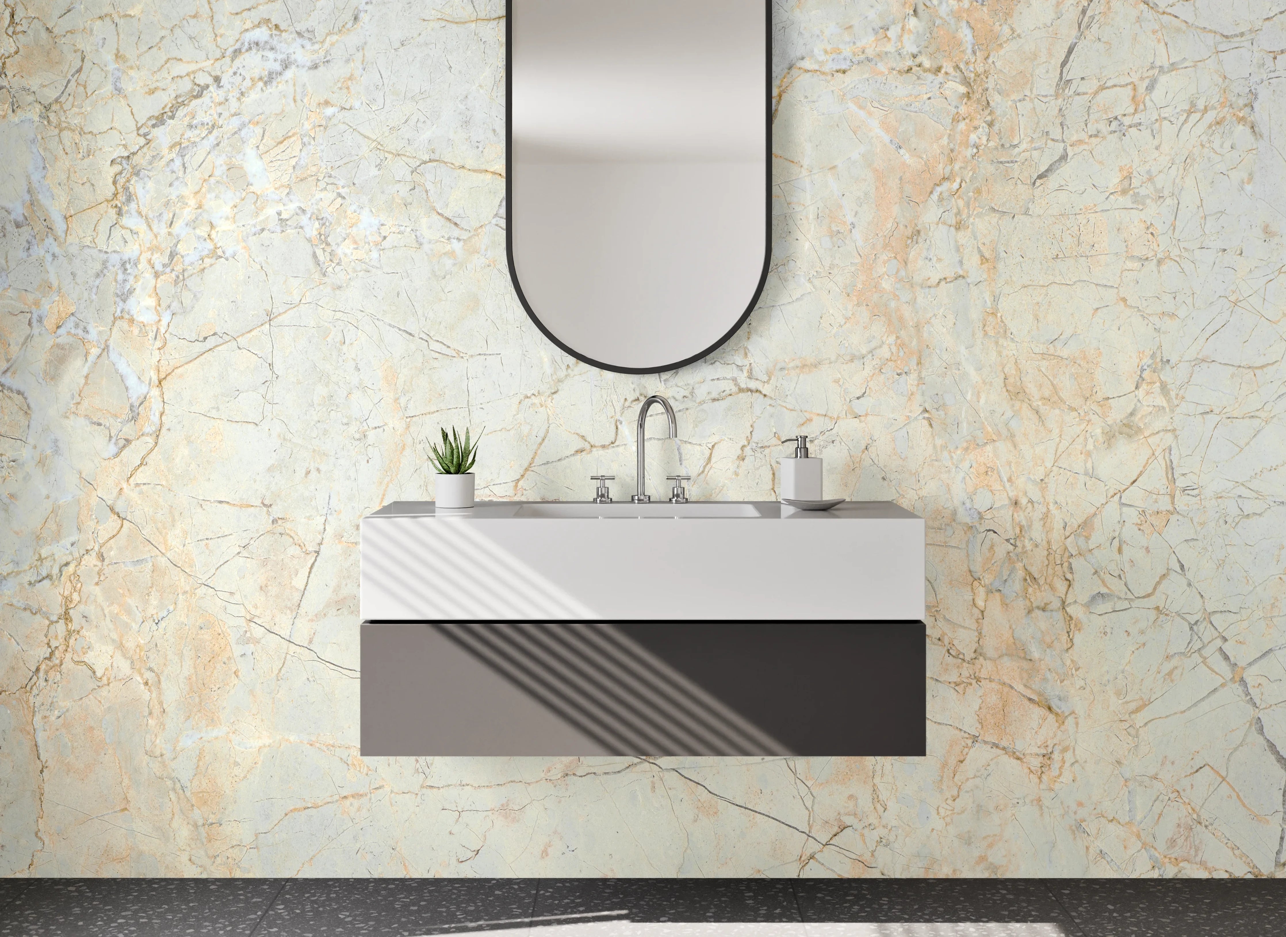 Waschbecken-Rückwand - Edler Marmorlook in Weiß und Beige