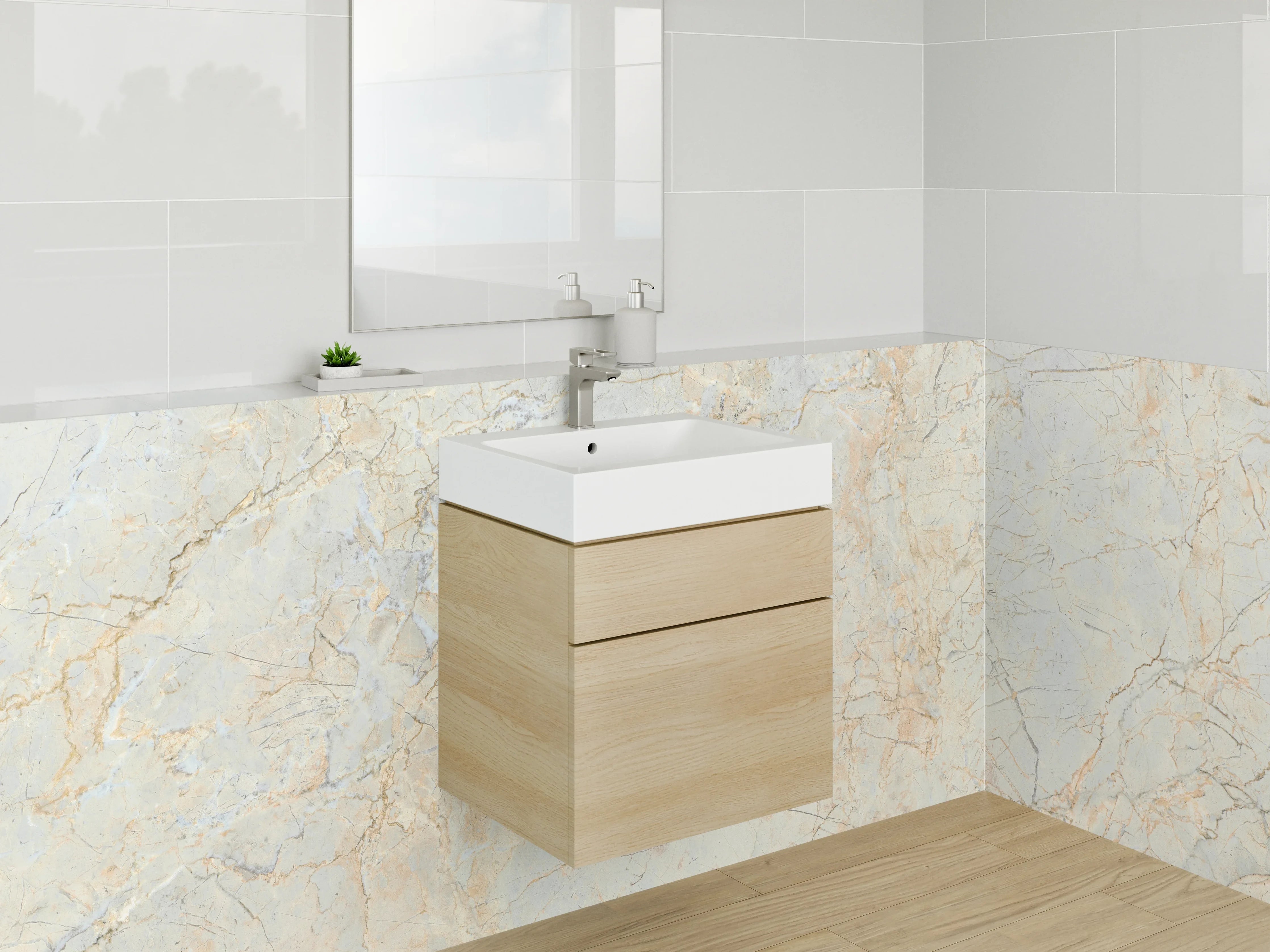 Waschbecken-Rückwand - Edler Marmorlook in Weiß und Beige