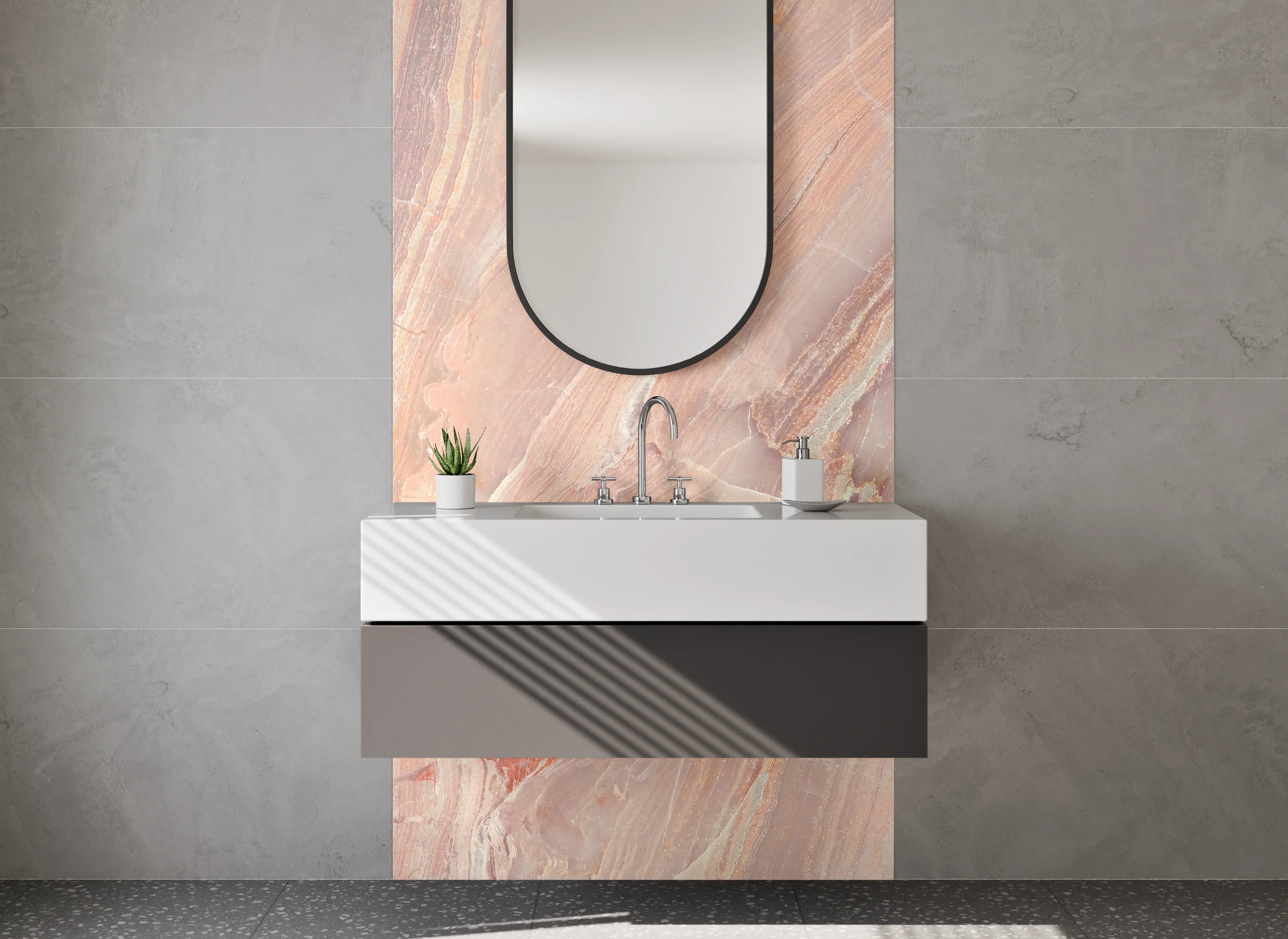 Waschbecken-Rückwand - Edler Rosa Marmor Look