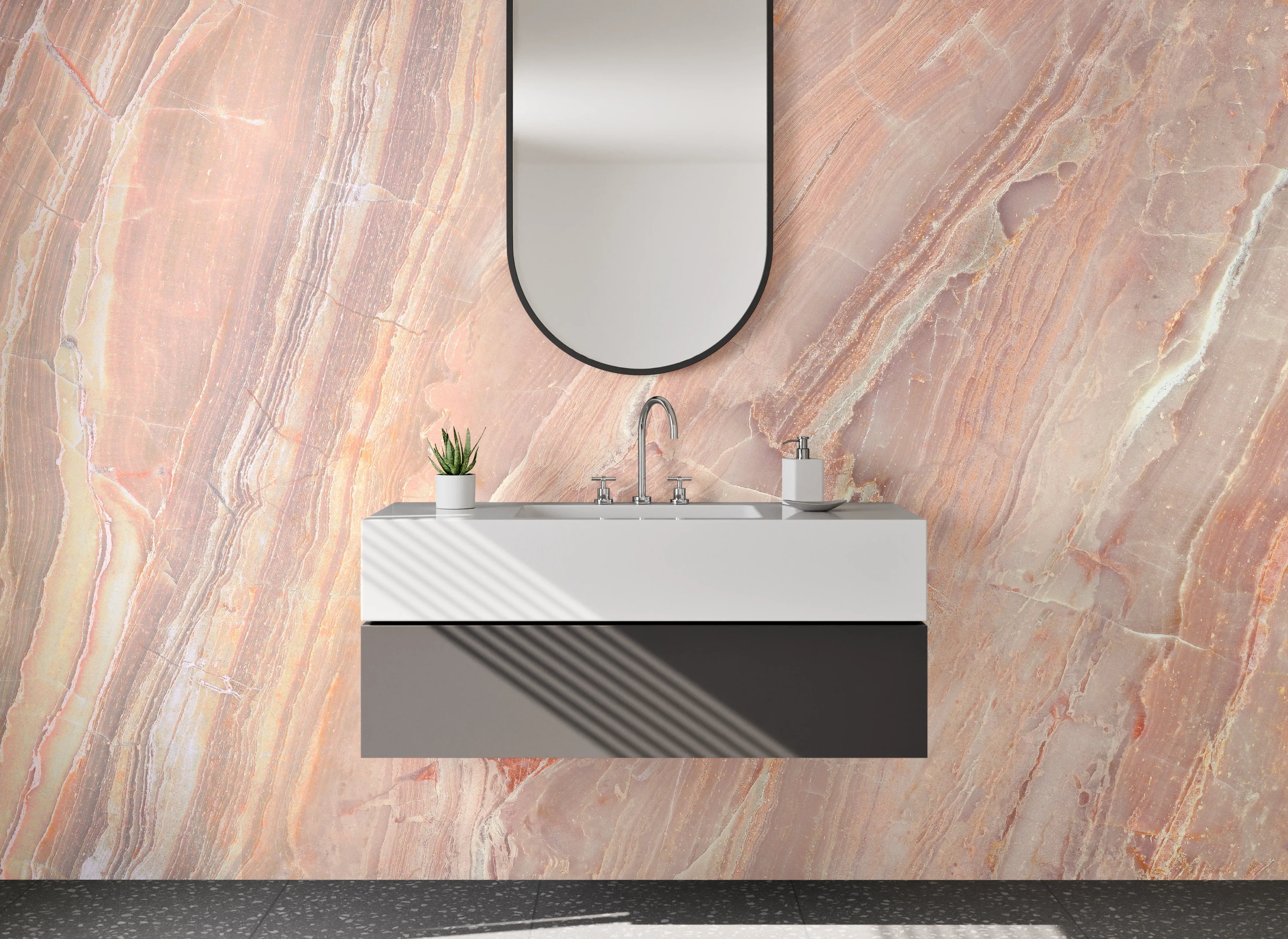 Waschbecken-Rückwand - Edler Rosa Marmor Look