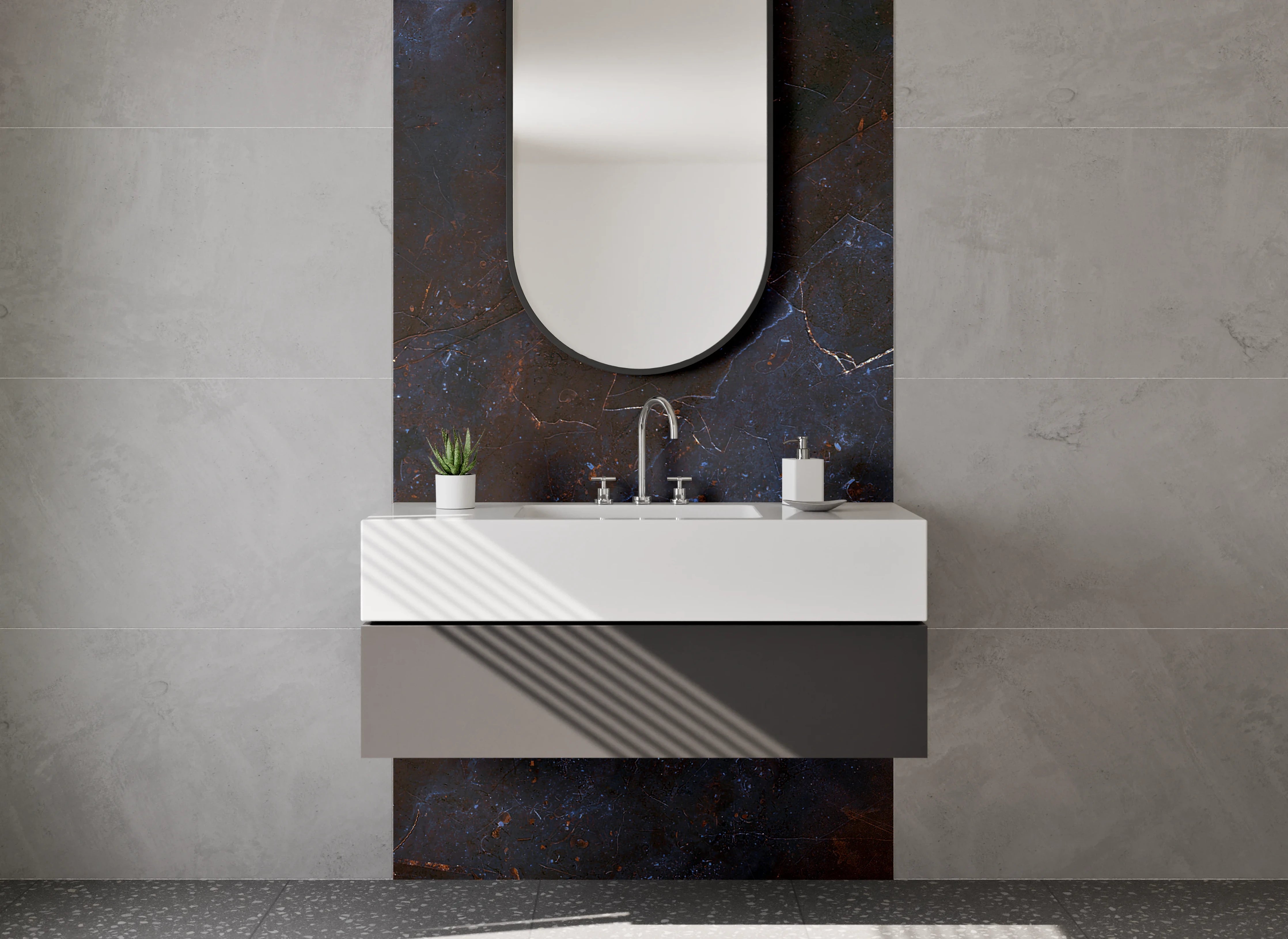 Waschbecken-Rückwand - Edler Schiefer-Look dunkelblau-braun