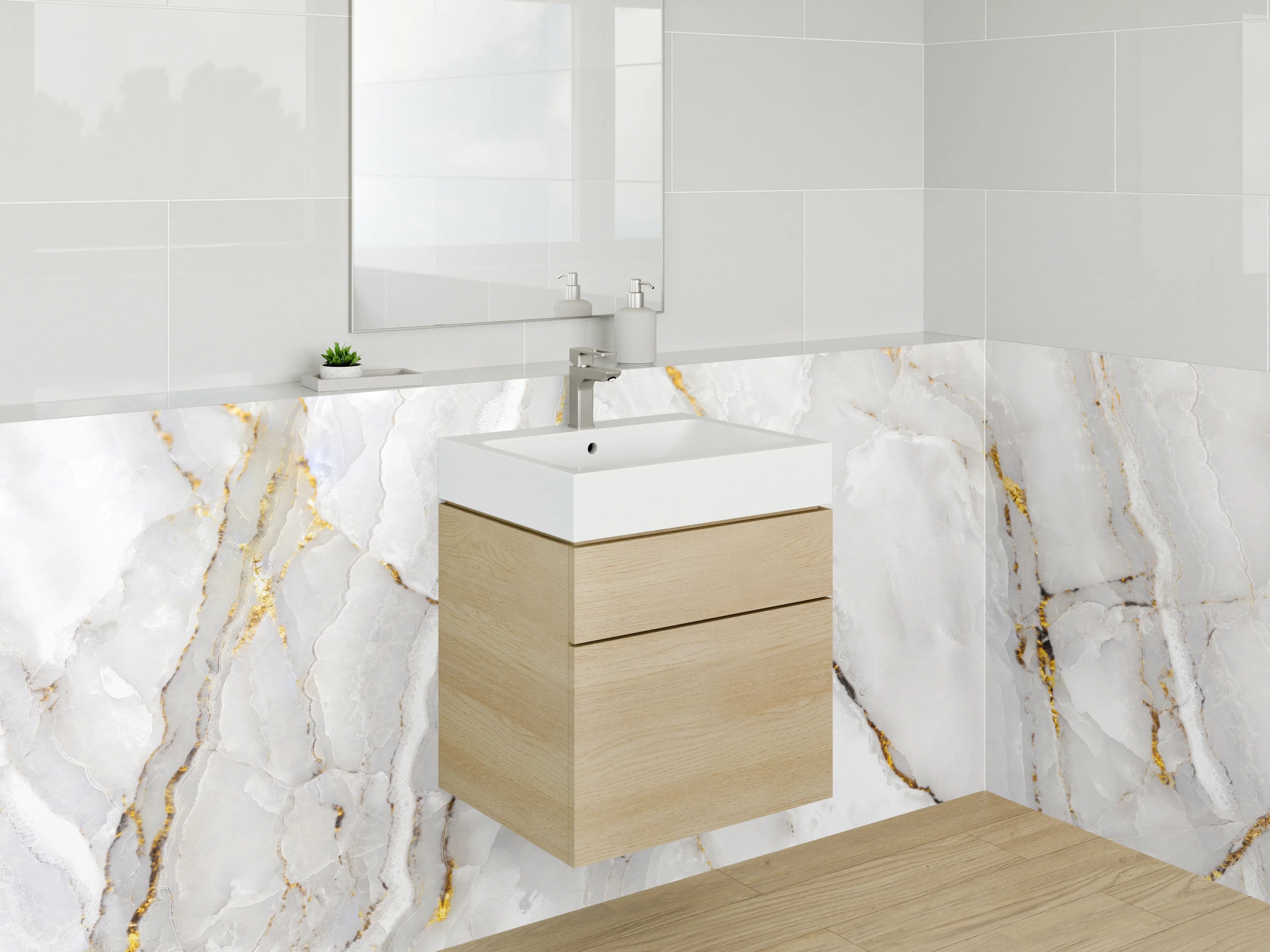 Waschbecken-Rückwand - Edler Weiß-Grau-Gold Marmor Look