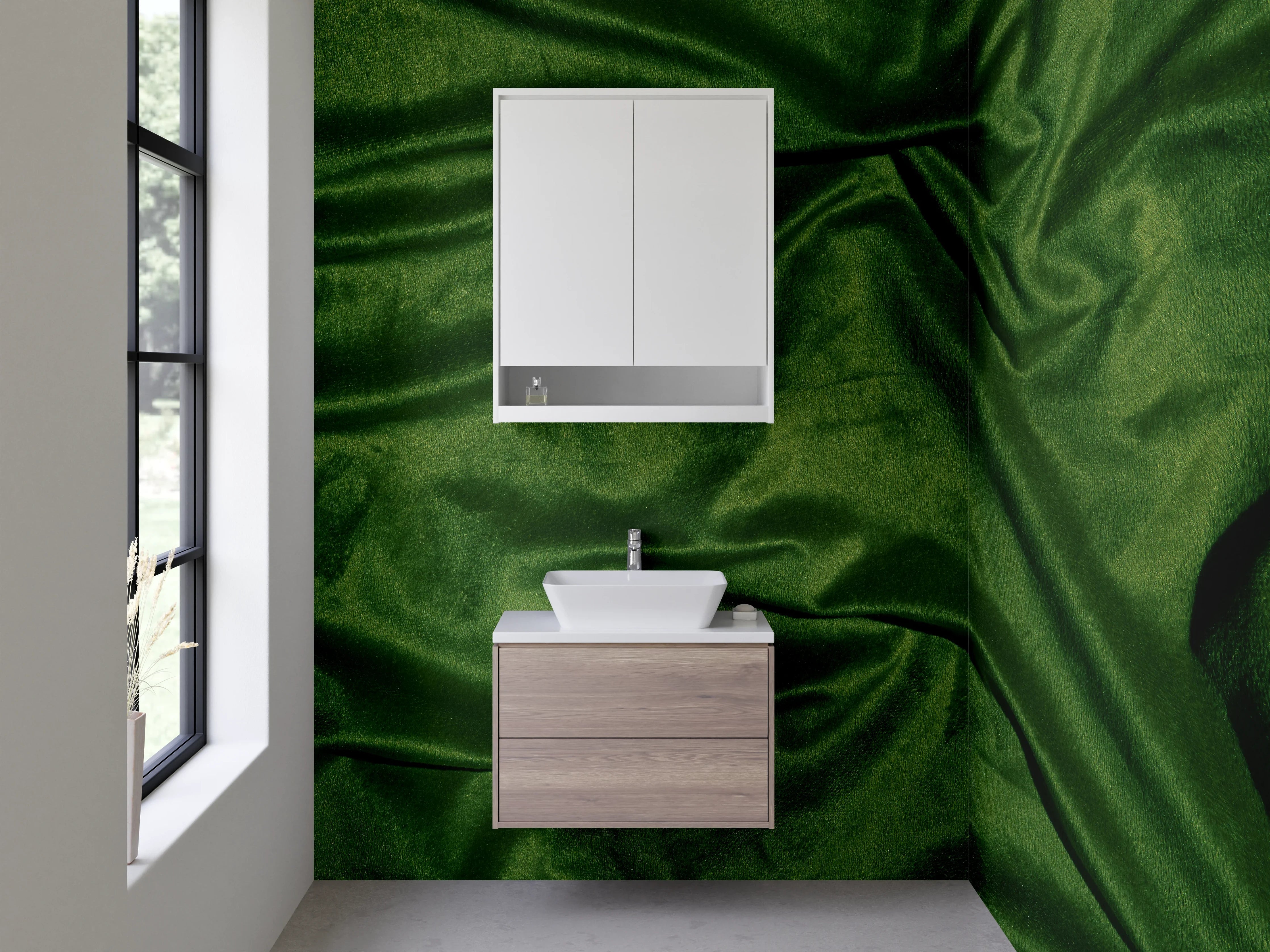Waschbecken-Rückwand - Edler grüner Samt-Look