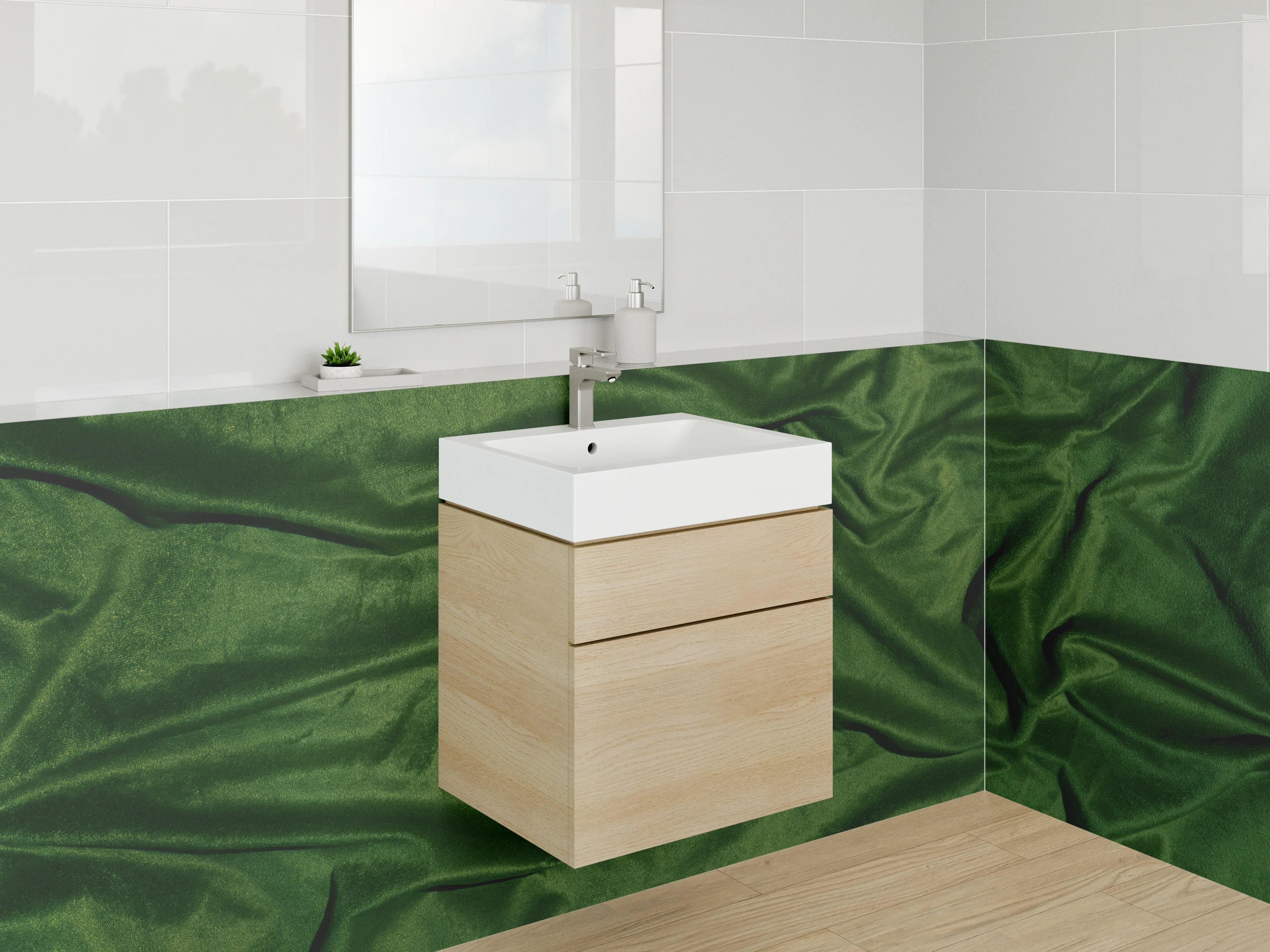Waschbecken-Rückwand - Edler grüner Samt-Look