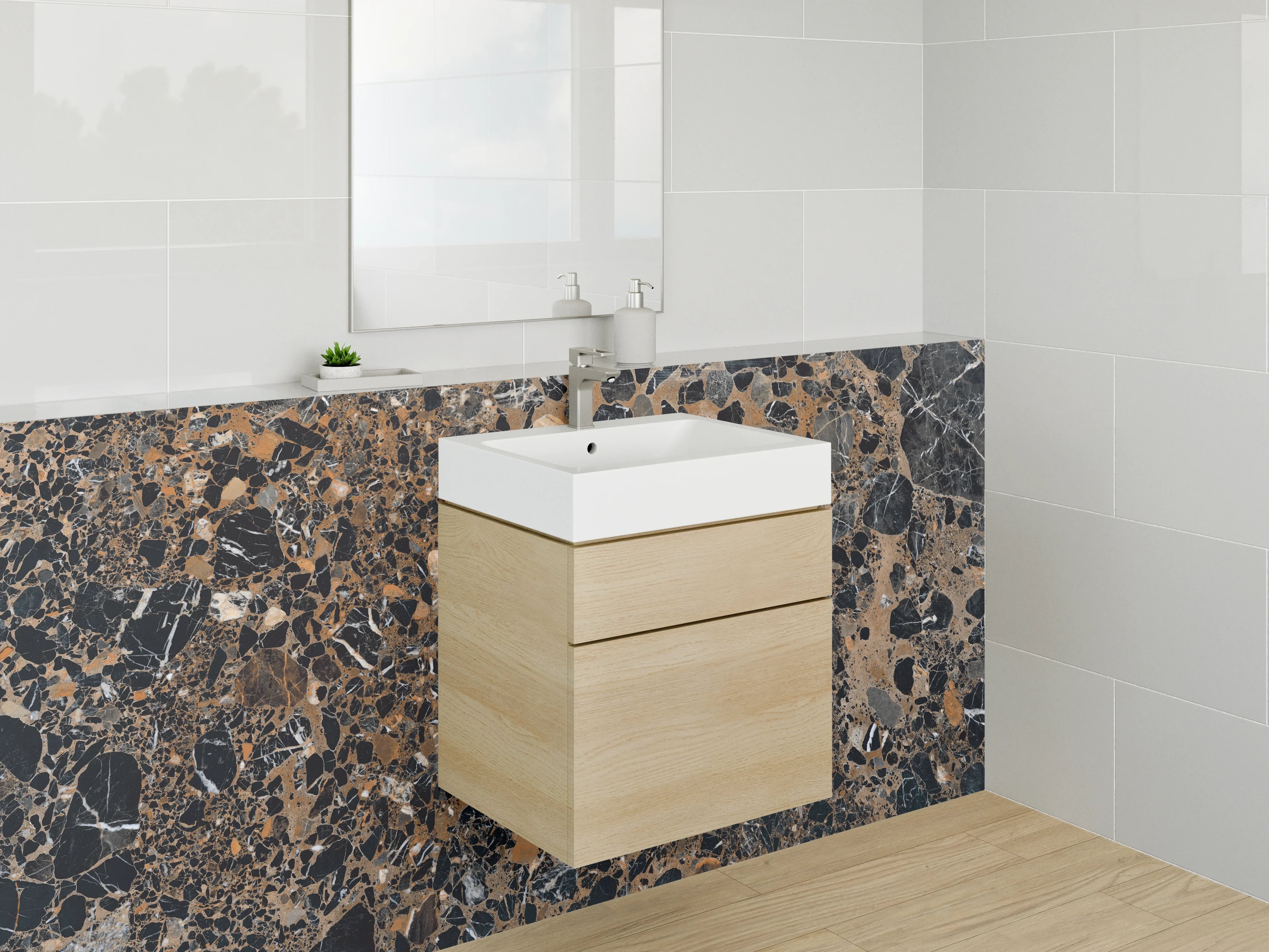 Waschbecken-Rückwand - Edler schwarzer Marmor mit braunen Adern