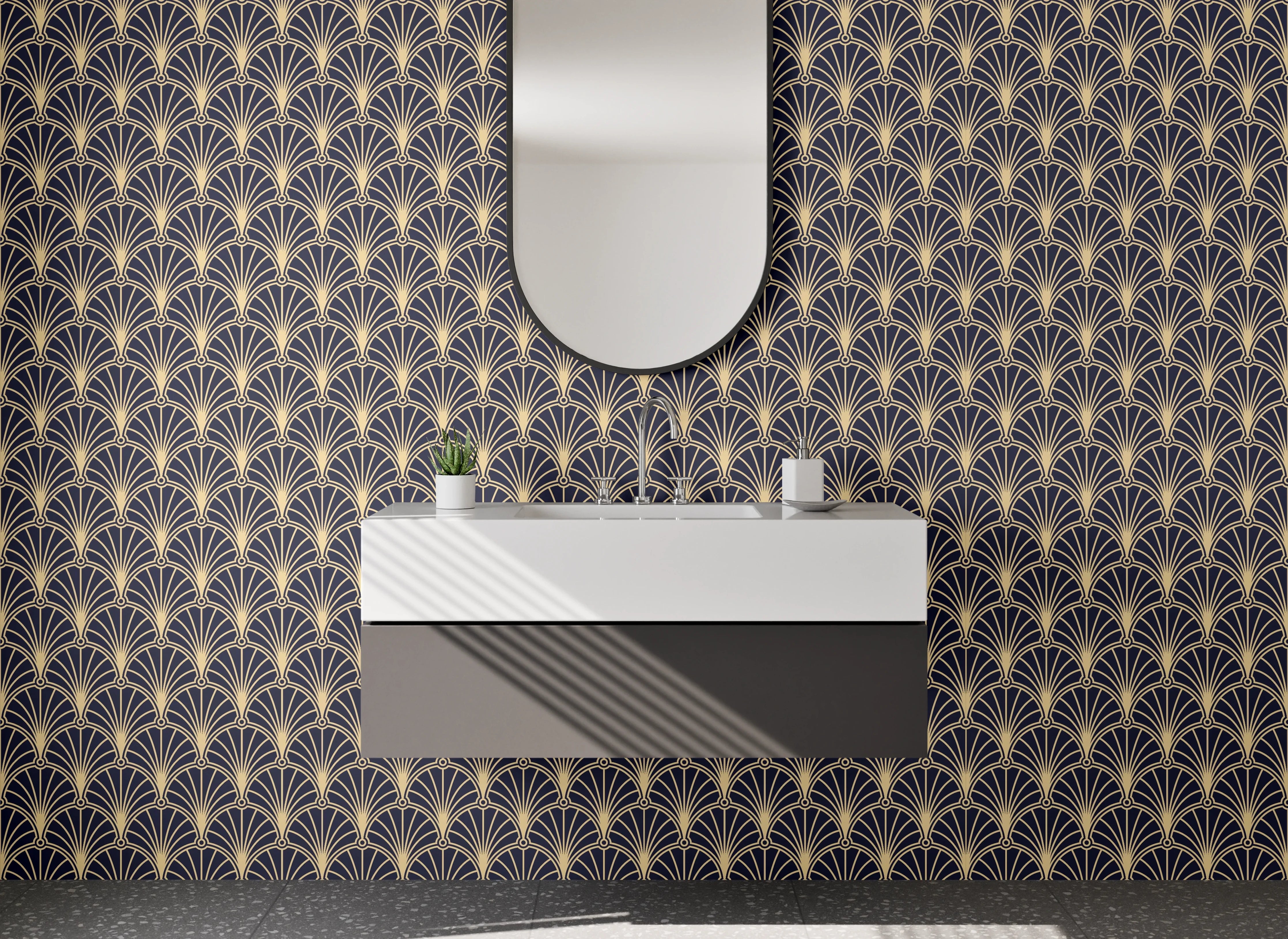 Waschbecken-Rückwand - Edles Art Deco Fächer-Muster