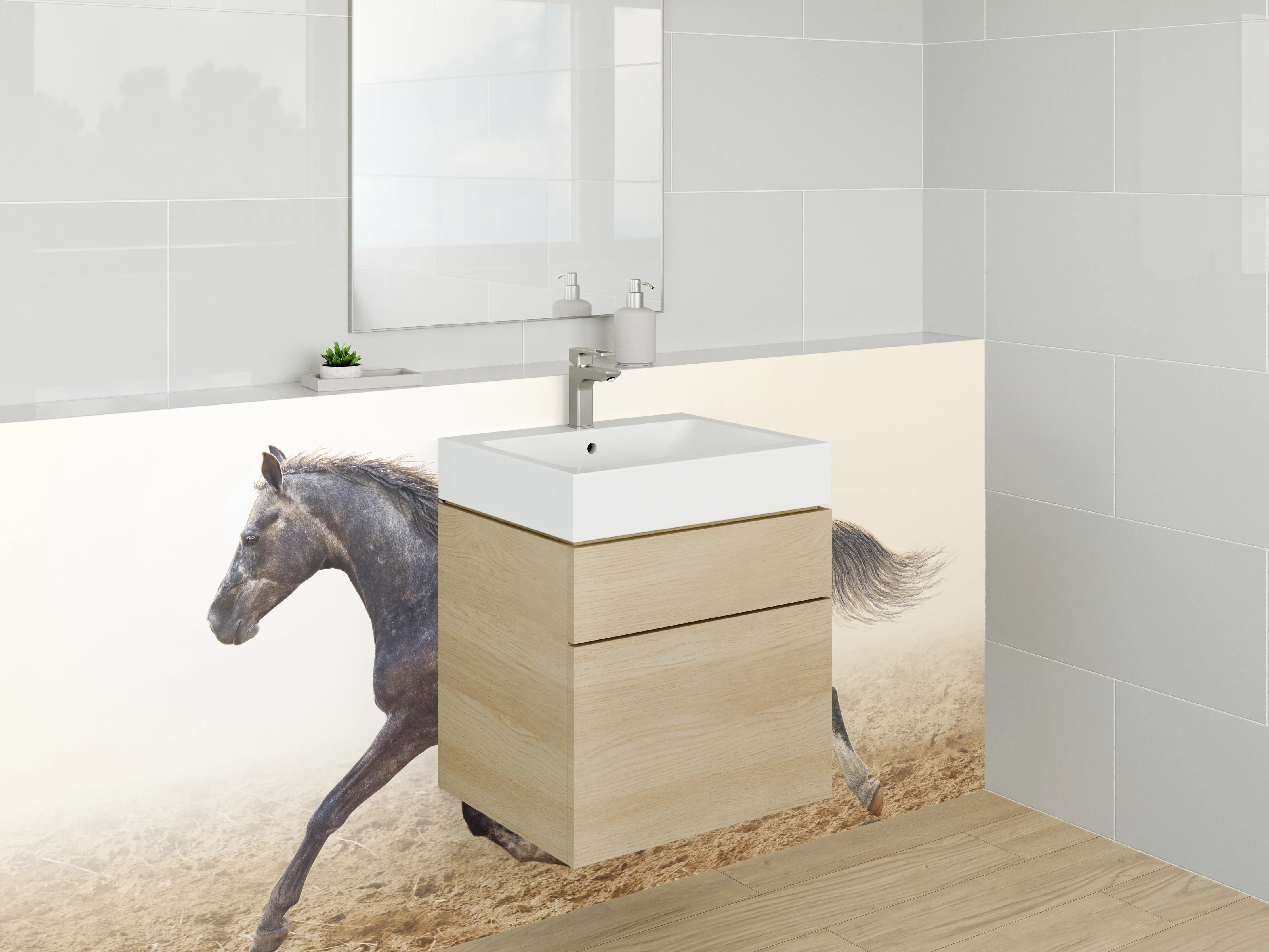 Waschbecken-Rückwand - Edles Pferd auf Sand – Fotomotiv