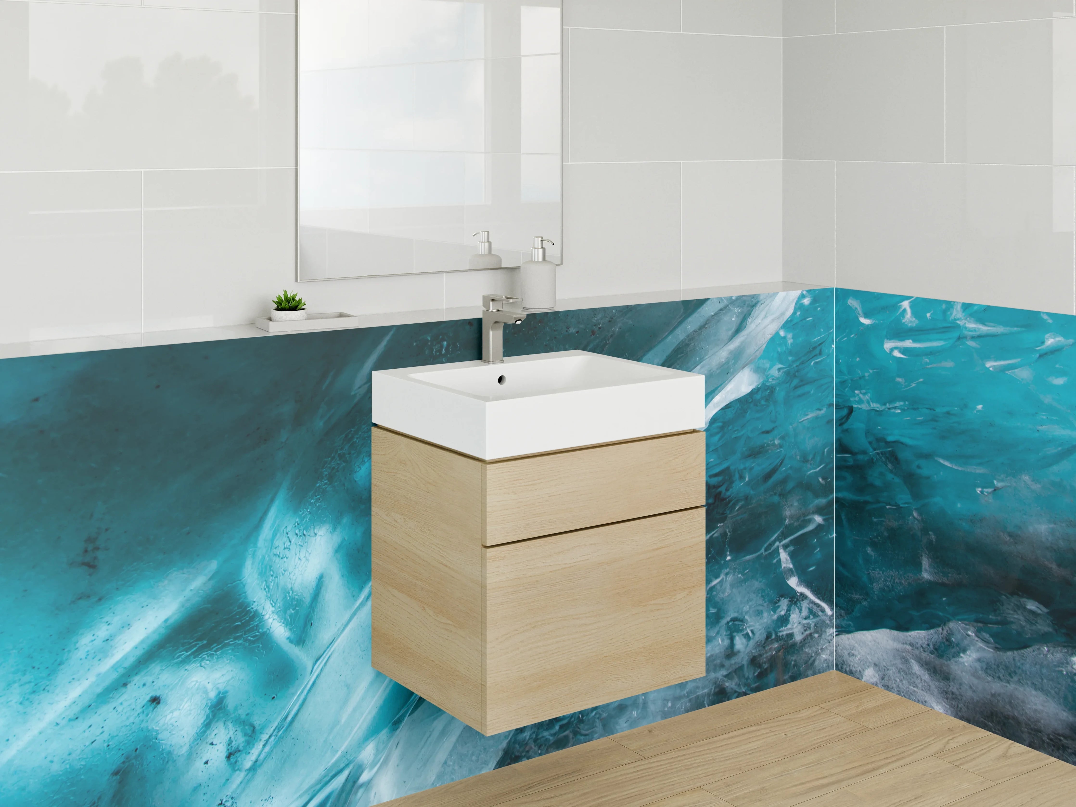 Waschbecken-Rückwand - Eisblau Strukturierte Gletscheroberfläche