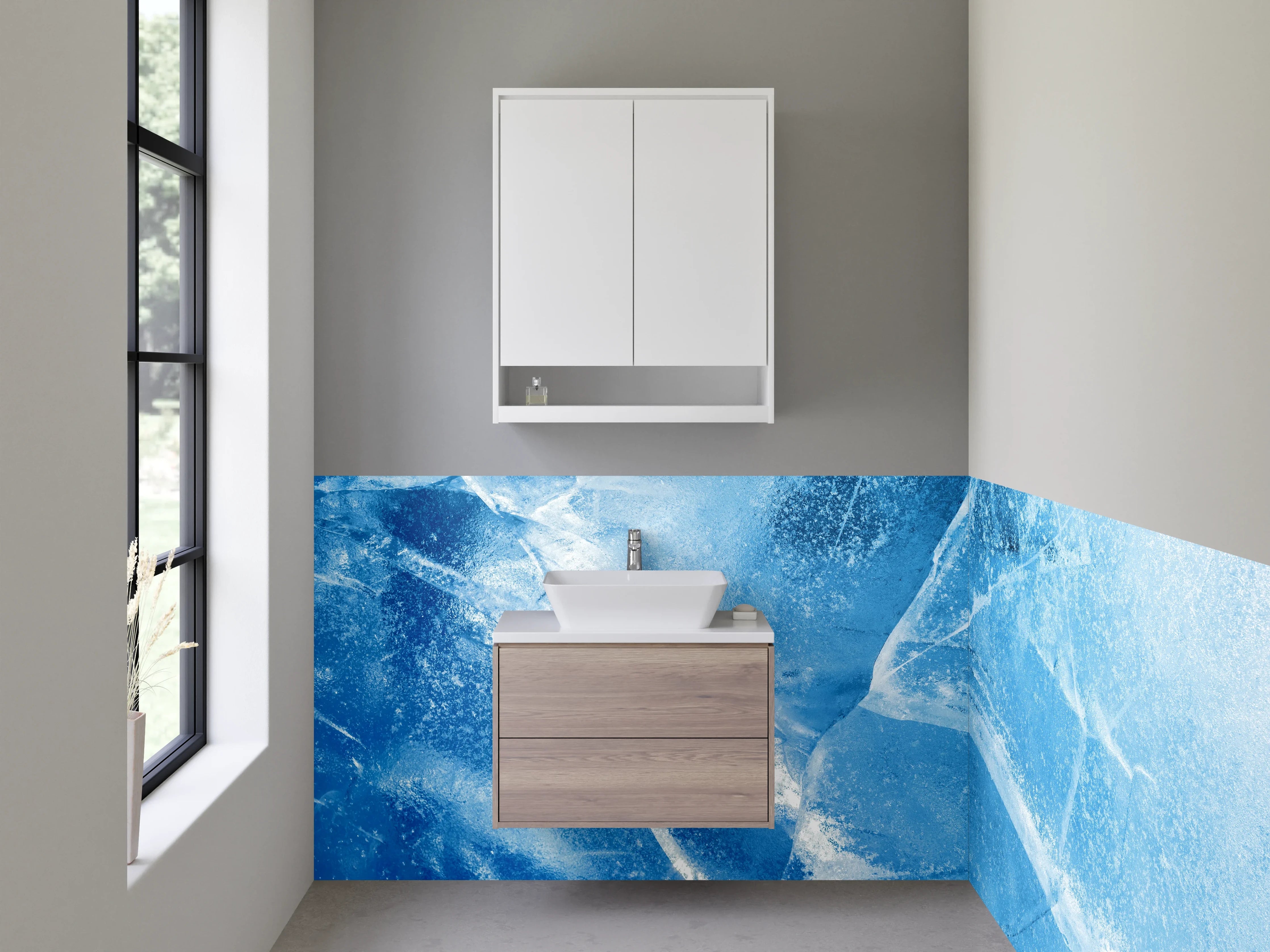 Waschbecken-Rückwand - Eisstruktur Blautöne Wandbild