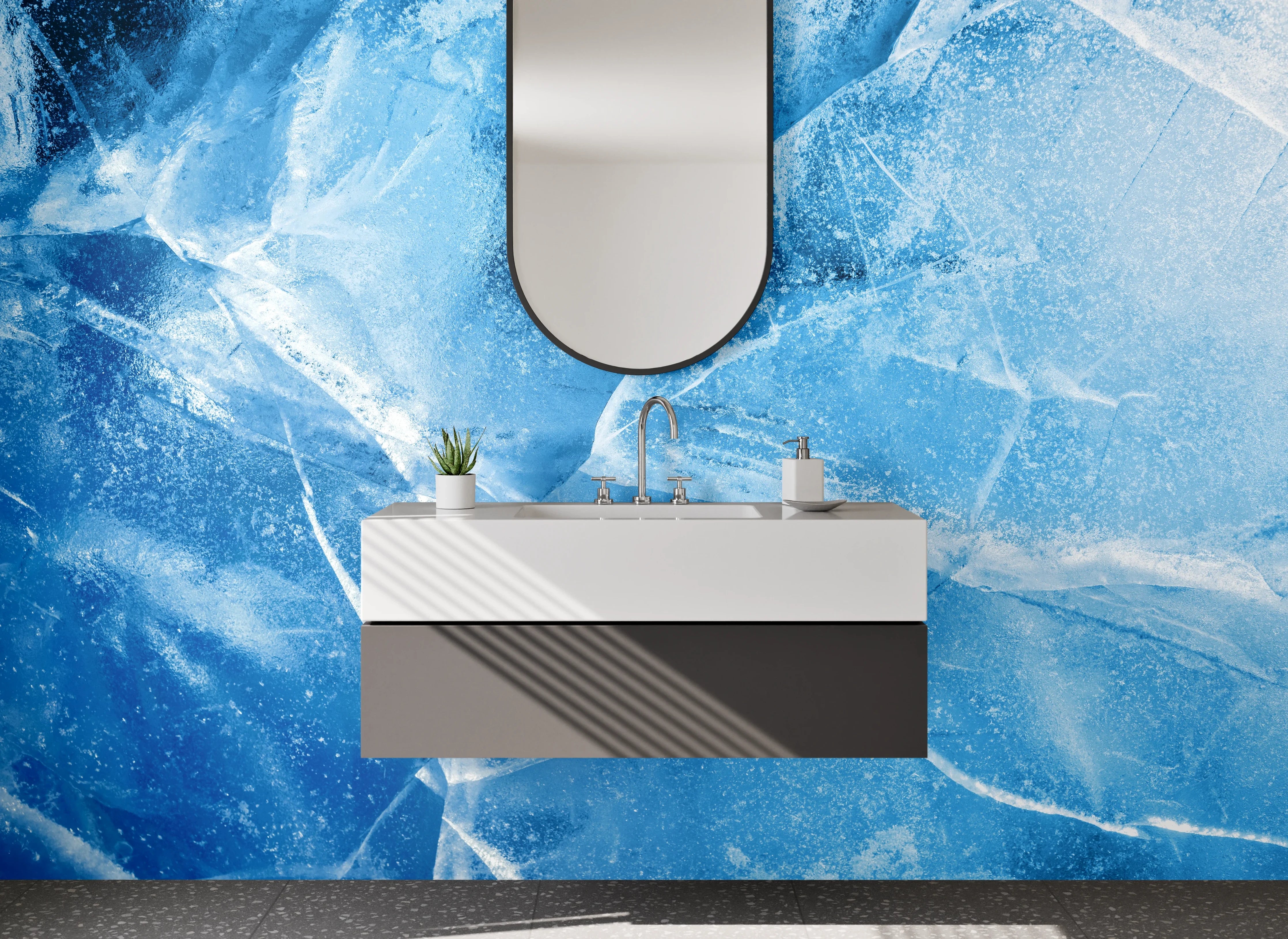 Waschbecken-Rückwand - Eisstruktur Blautöne Wandbild