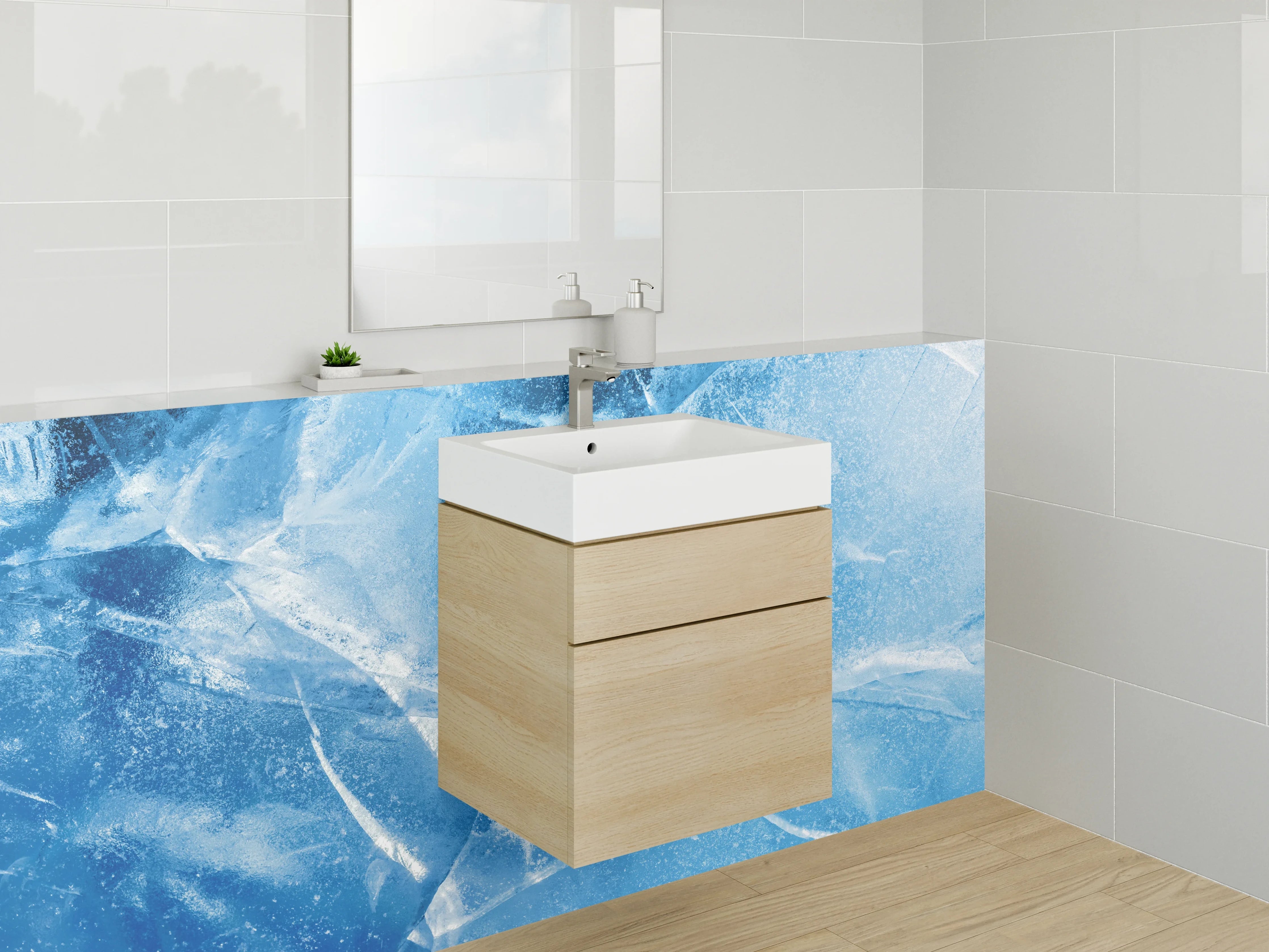 Waschbecken-Rückwand - Eisstruktur Blautöne Wandbild