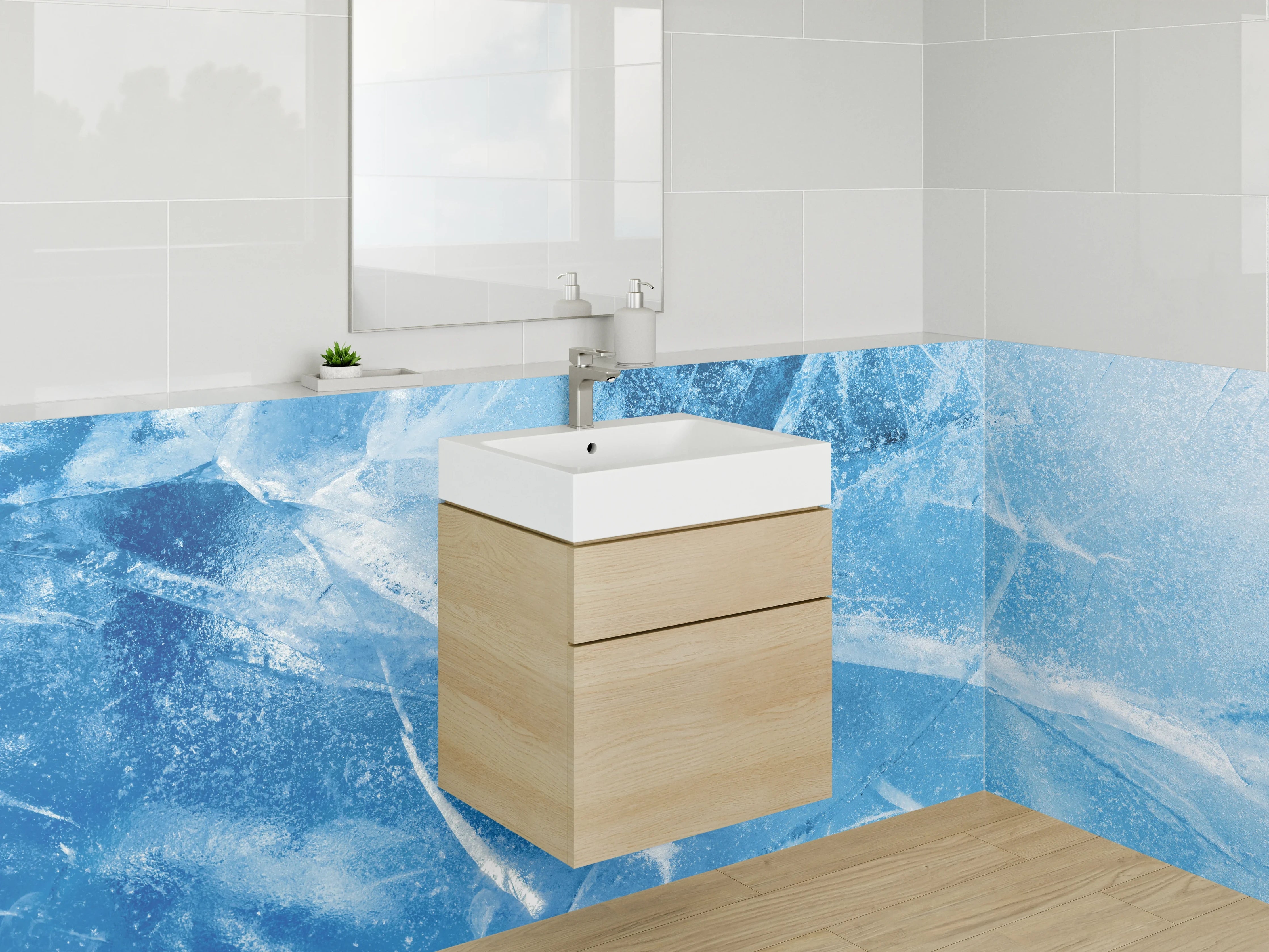 Waschbecken-Rückwand - Eisstruktur Blautöne Wandbild
