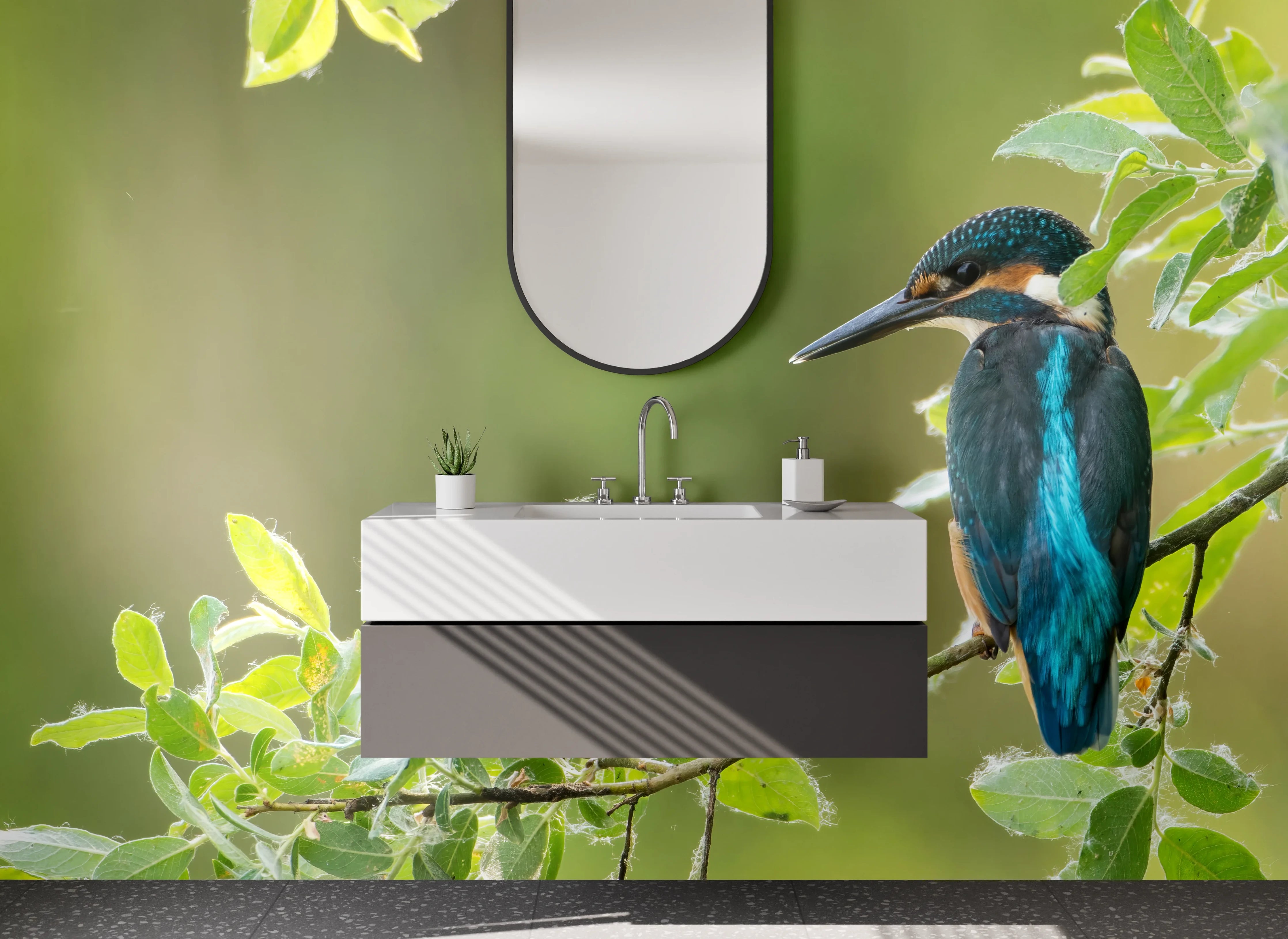 Waschbecken-Rückwand - Eisvogel auf Ast – Naturfotografie