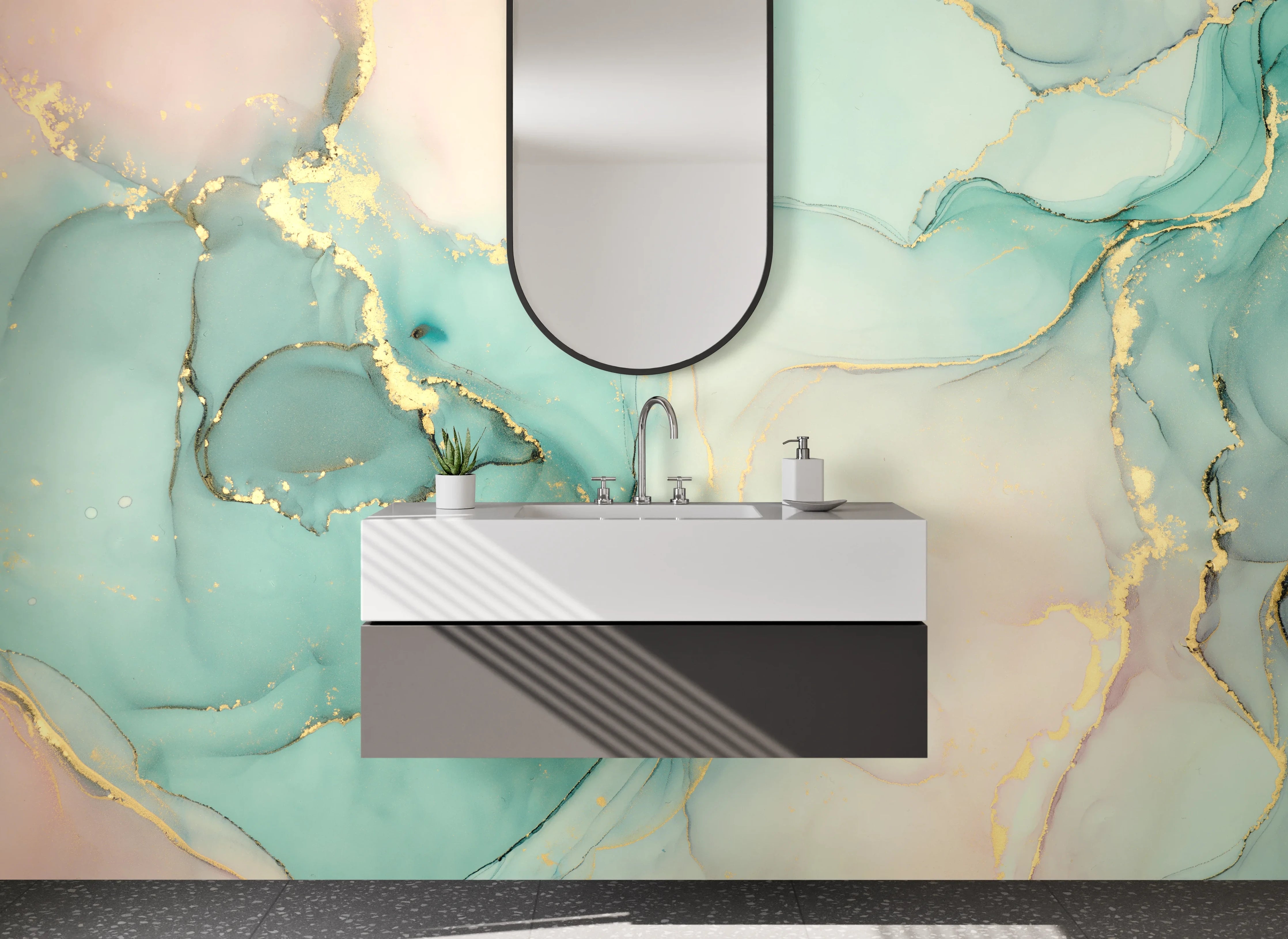 Waschbecken-Rückwand - Elegant Aquarell-Motiv in Pastellfarben