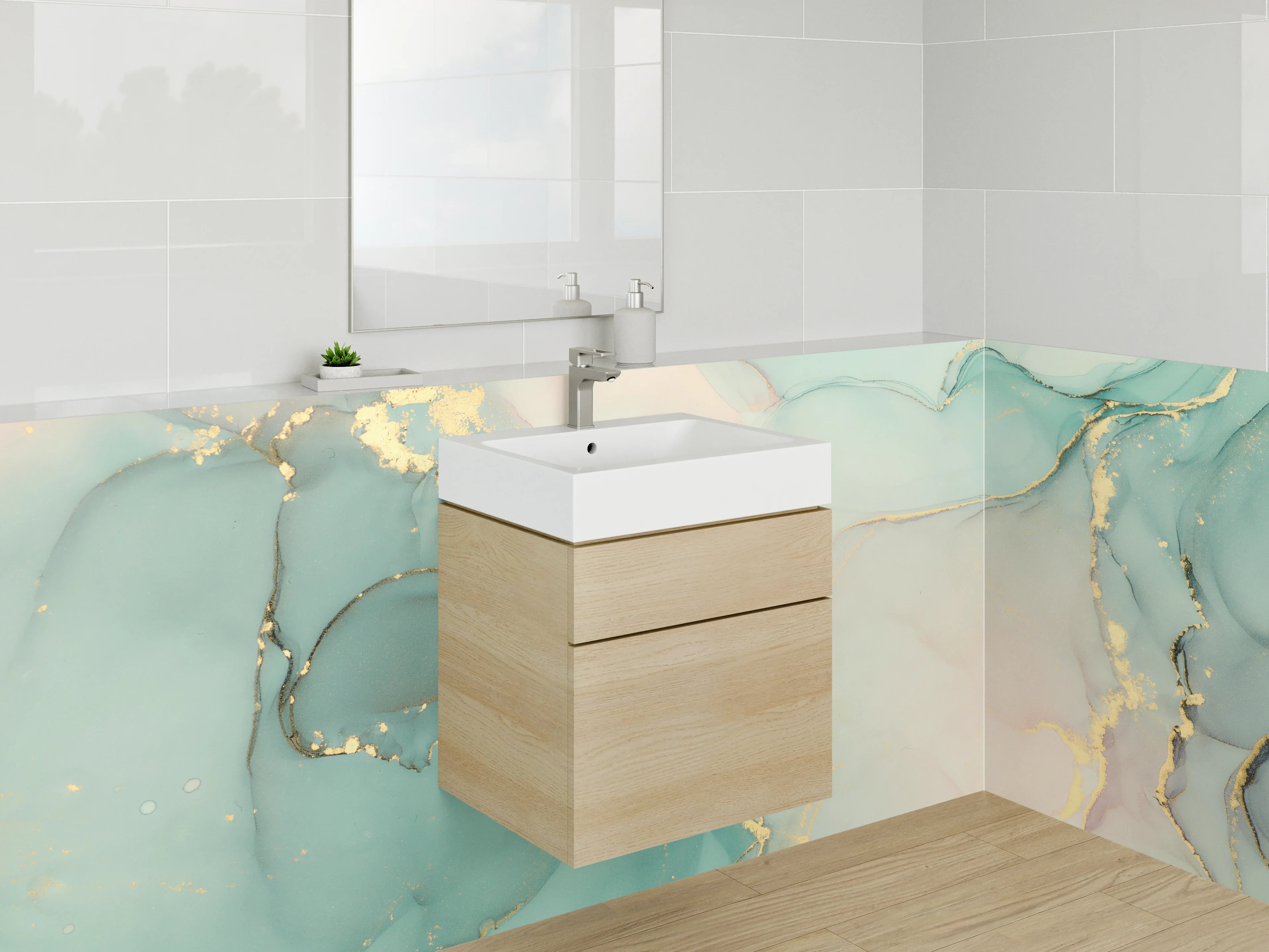 Waschbecken-Rückwand - Elegant Aquarell-Motiv in Pastellfarben