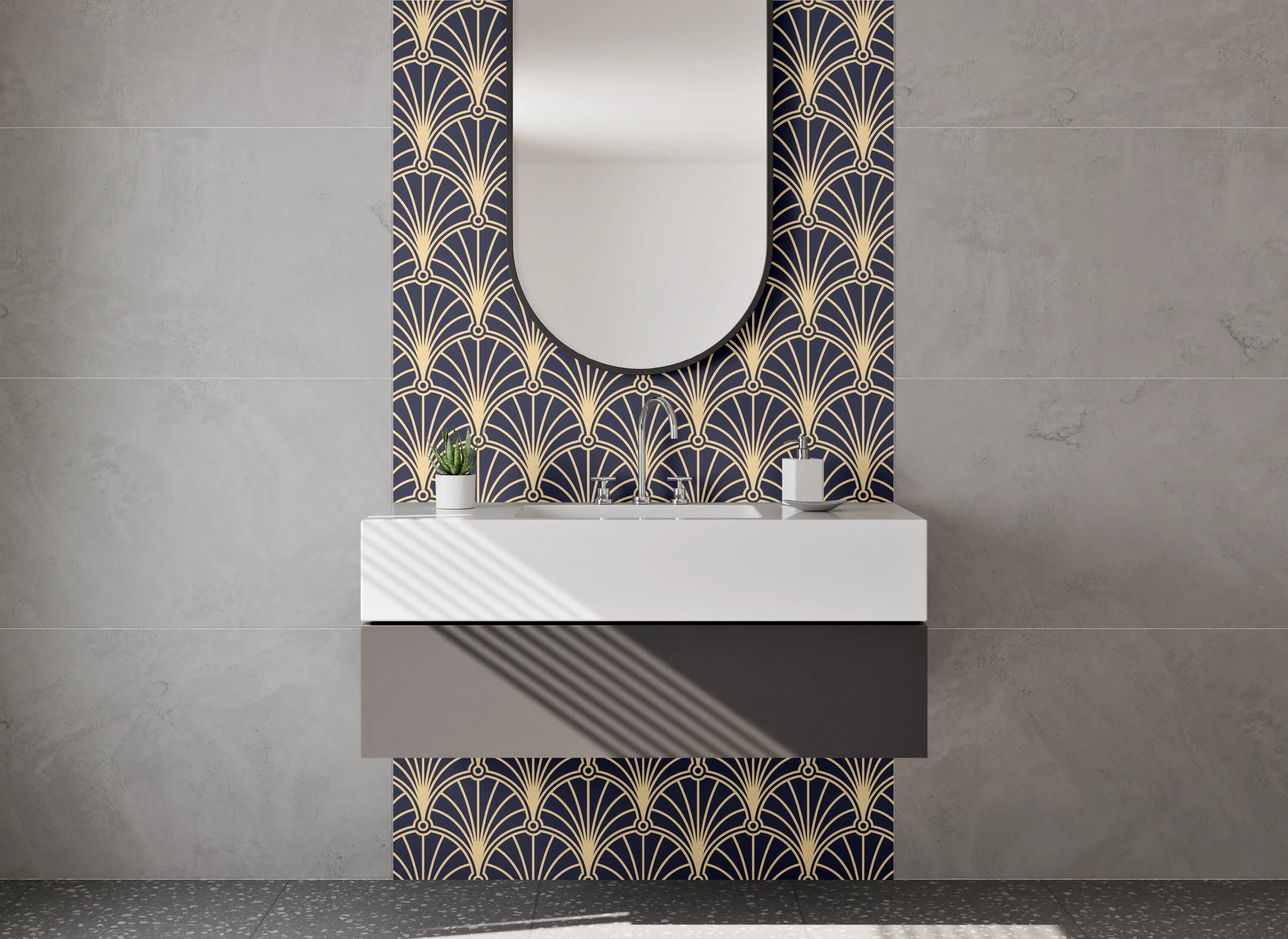 Waschbecken-Rückwand - Elegante Art Deco Ornamente Graugold