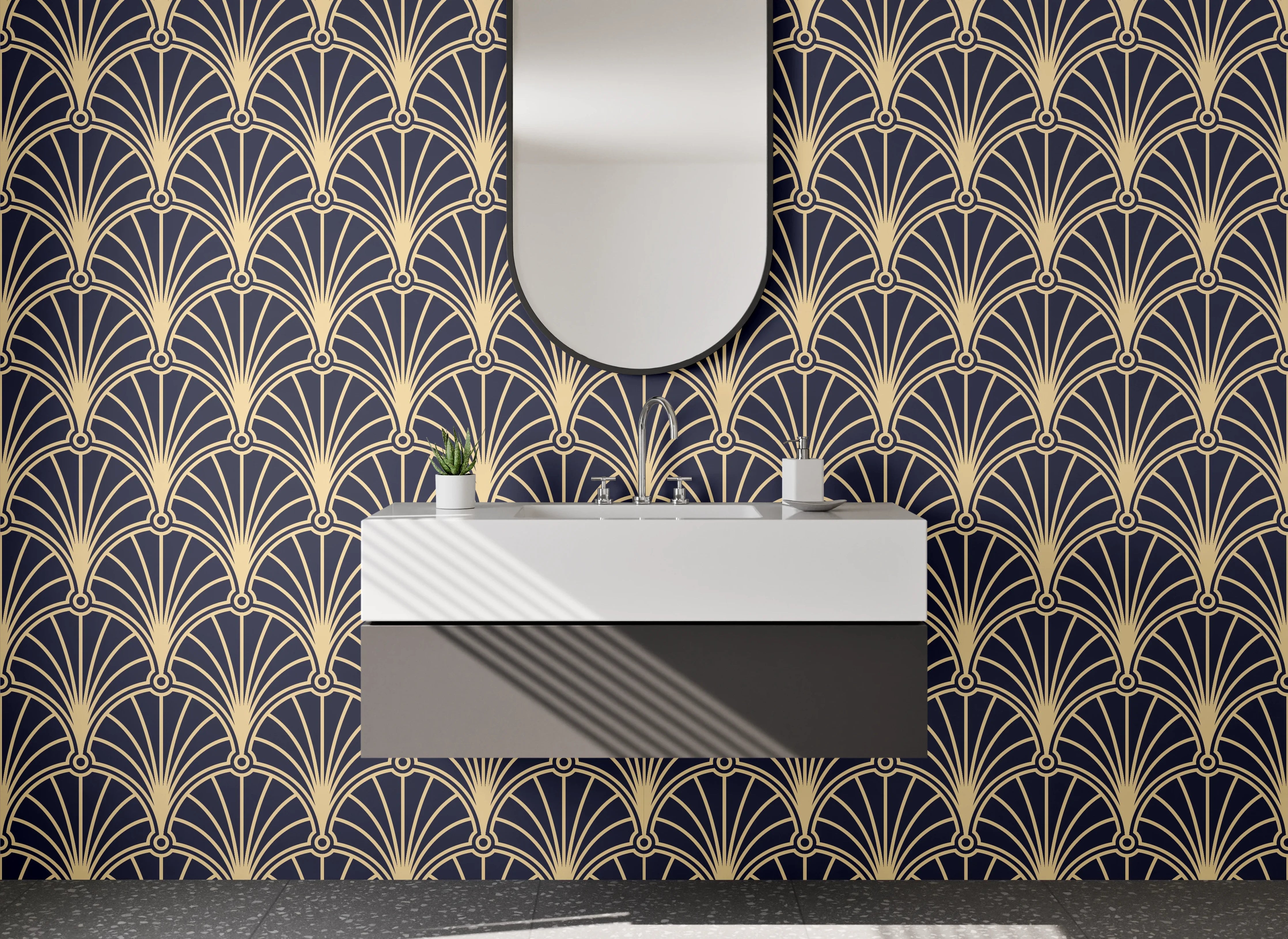 Waschbecken-Rückwand - Elegante Art Deco Ornamente Graugold