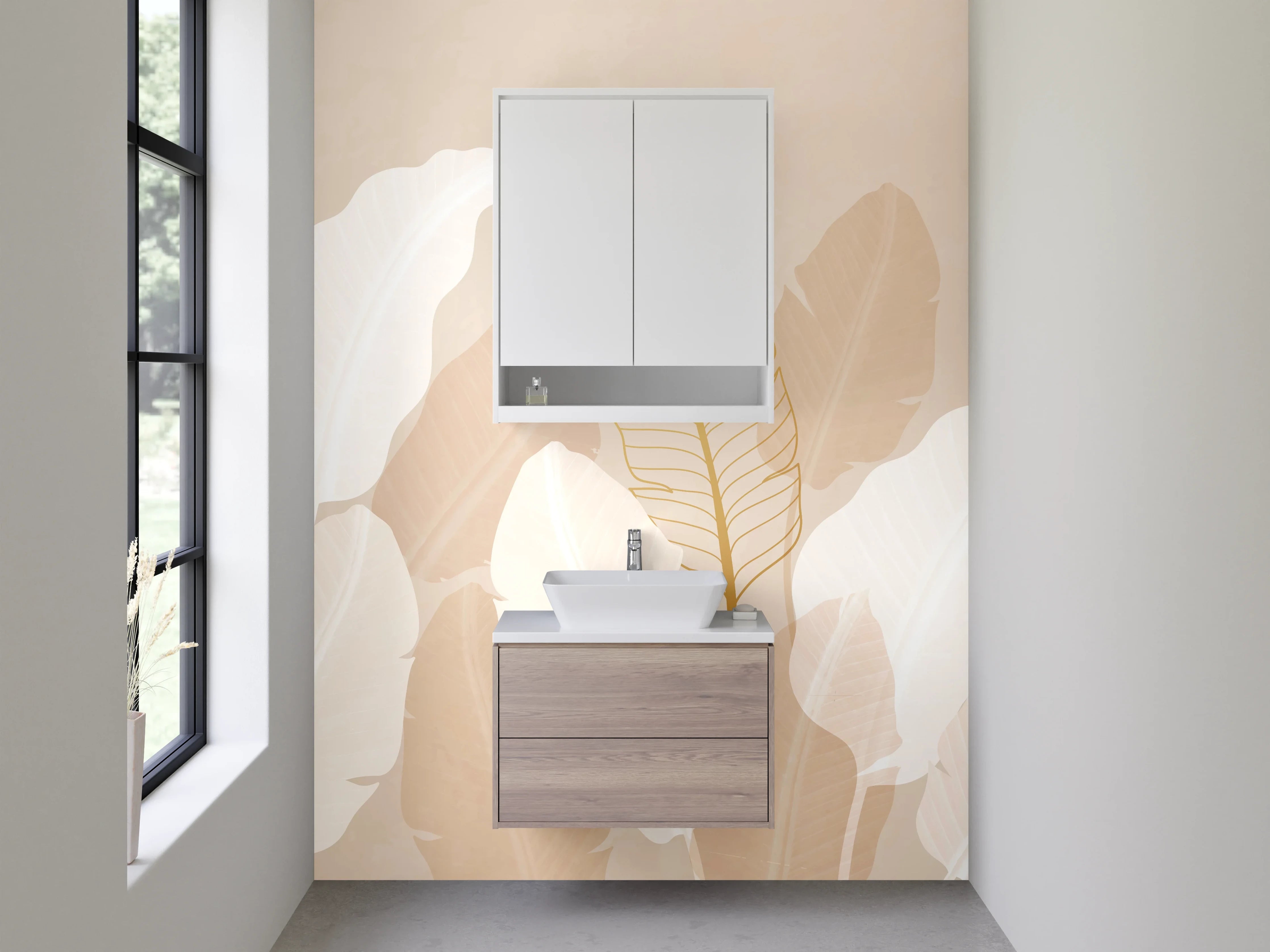 Waschbecken-Rückwand - Elegante Federn Pastellbeige Wandbild