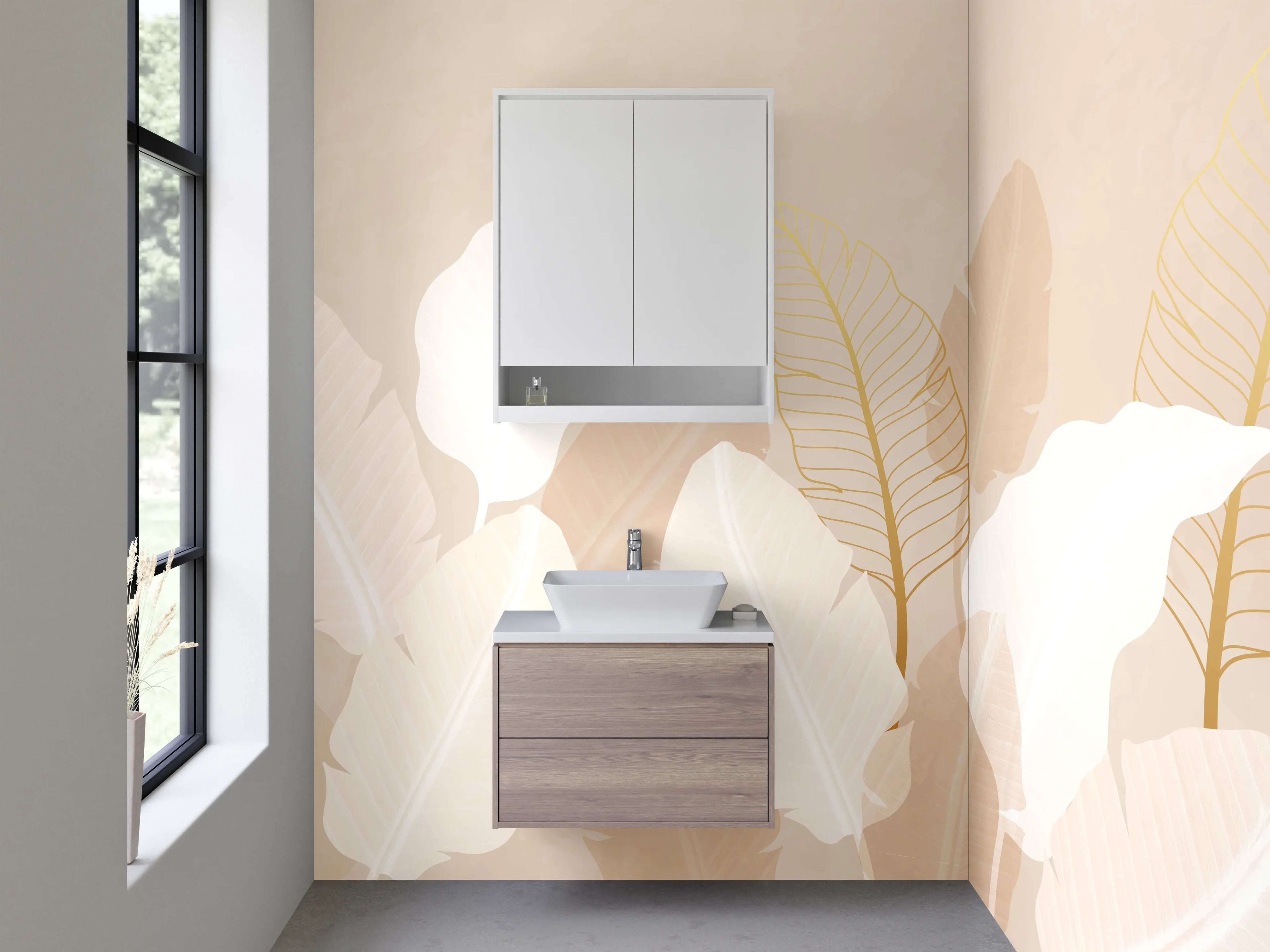 Waschbecken-Rückwand - Elegante Federn Pastellbeige Wandbild
