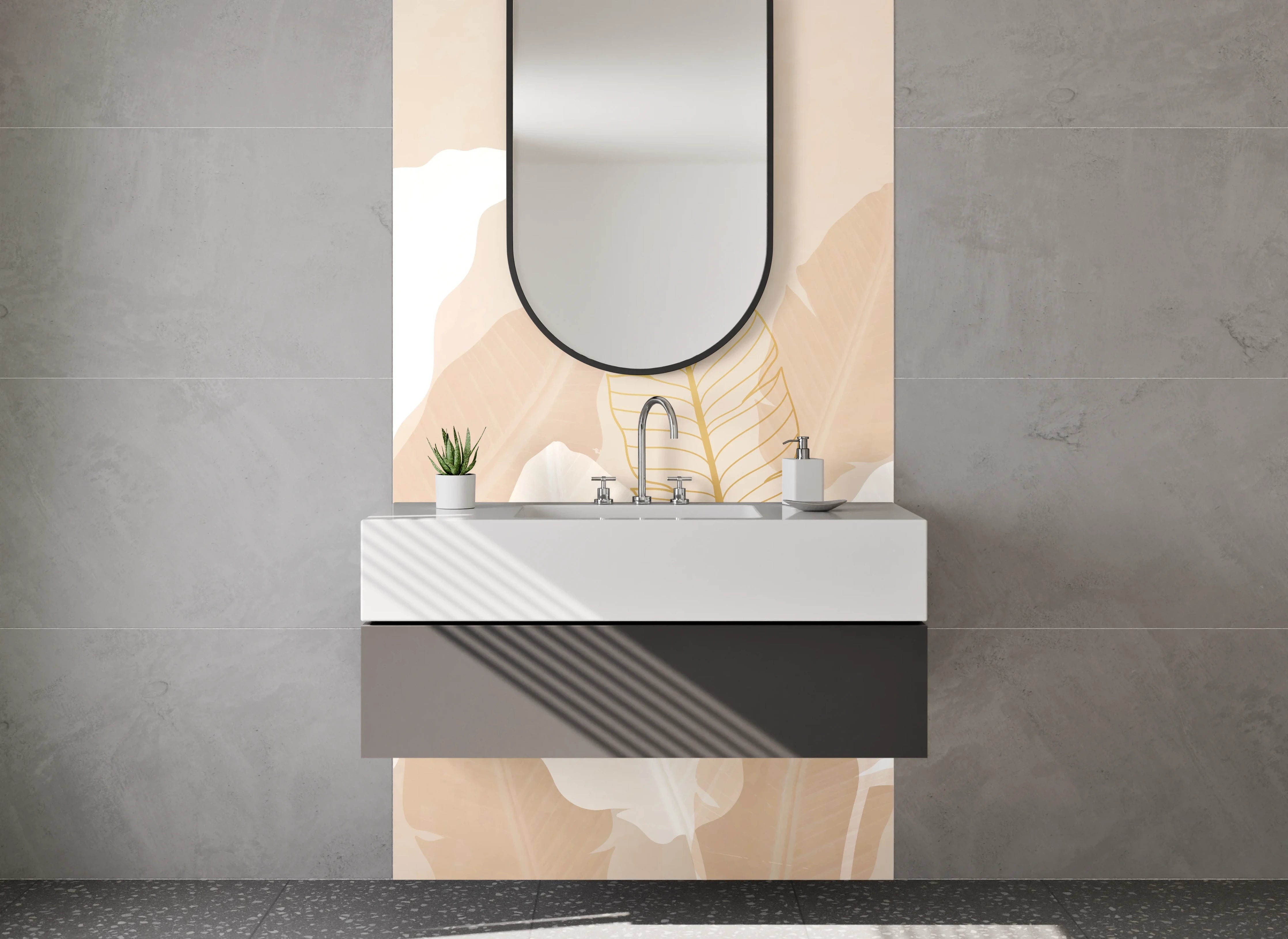 Waschbecken-Rückwand - Elegante Federn Pastellbeige Wandbild